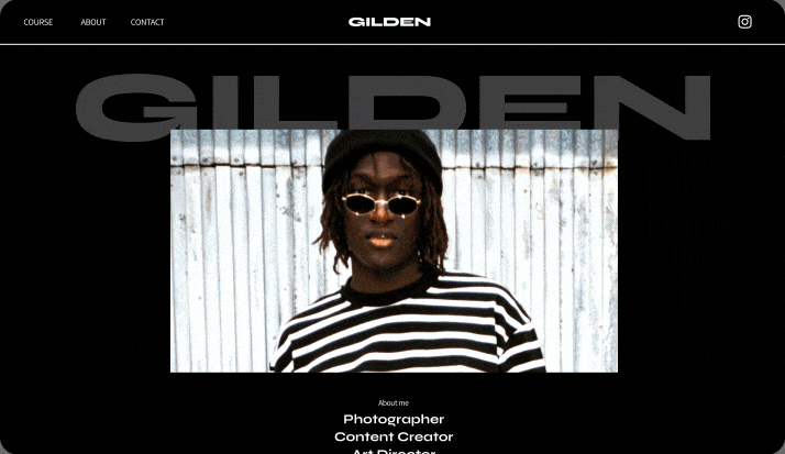 A modern website homepage with a black background and centered image slideshow.