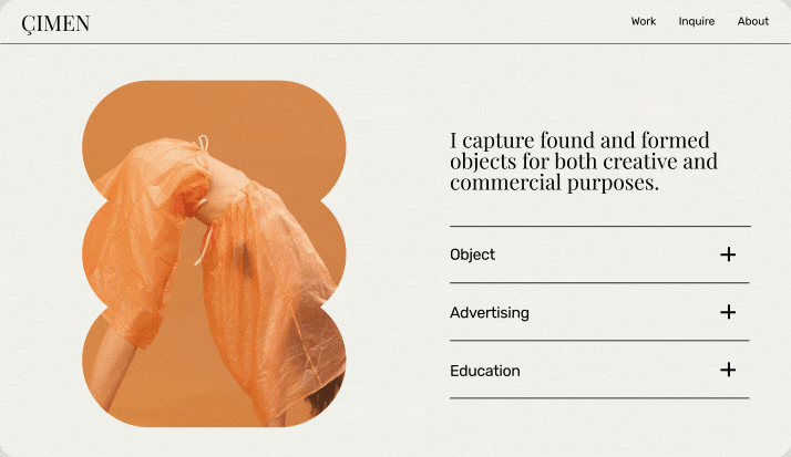 A contemporary website page with an orange image in a clover shape and a description next to it.