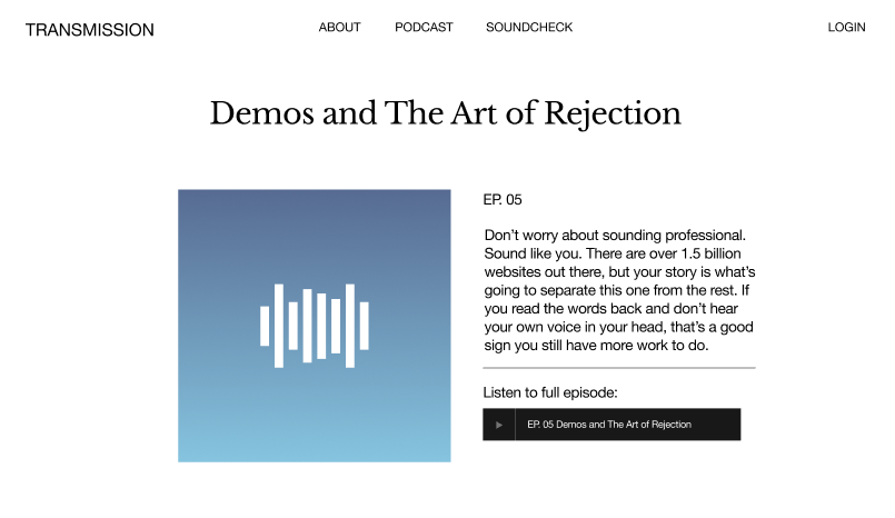 Pagina di dettaglio del blog del sito web con immagine dell'onda sonora e blocco di testo.