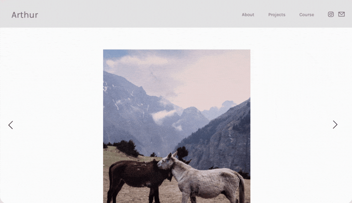 A basic website homepage layout with one photograph of two horses below a white navigation bar.