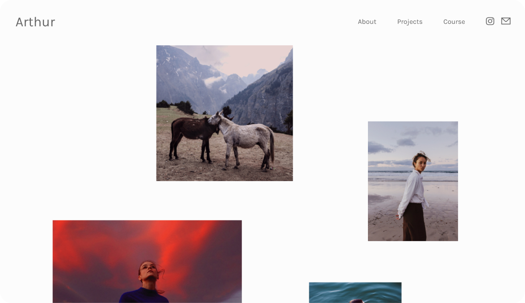 A basic website homepage layout with three photographs in a freeform arrangement.