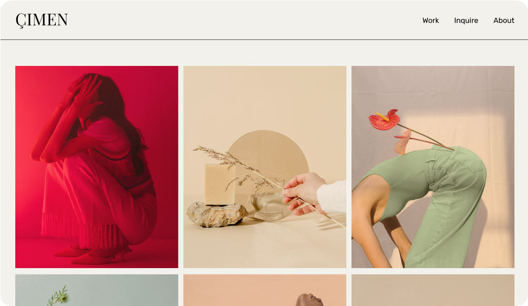 A contemporary website page with six photographs in a grid arrangement.