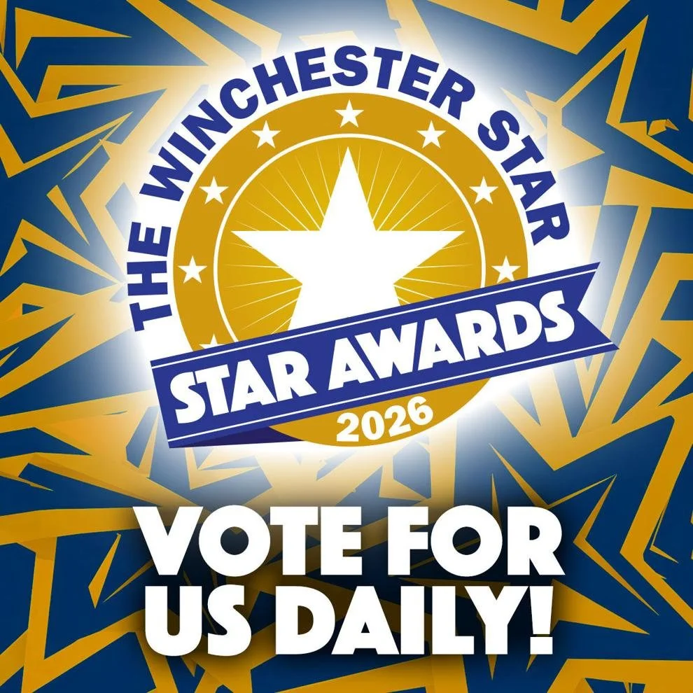 A blue and yellow star themed graphic is shown that reads, "The Winchester Star Star Awards 2026" followed by a reminder to "Vote for Us Daily". All the text is capitalized.