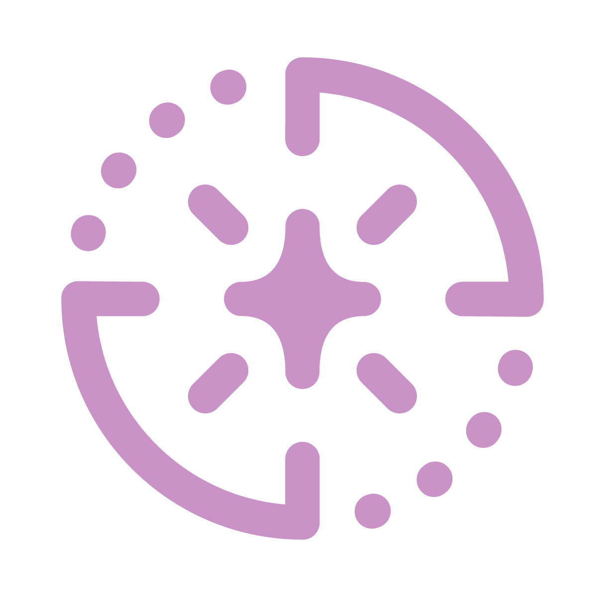 Purple compass‑dial icon with segmented lines and a central star, symbolizing the strategy stage of the design process.