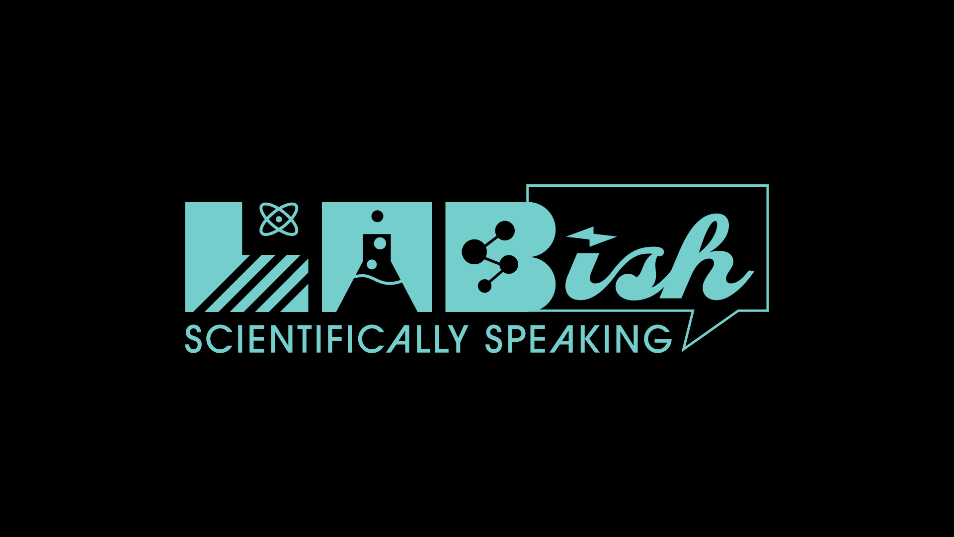 Back cover page for the Lab‑ish brand guide featuring the primary horizontal logo in a pictorial typographic style.