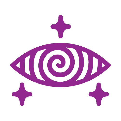 Primary brand logo for Rachael Ann Lester: an eye with a spiral and three stars symbolizing intuition and guidance.