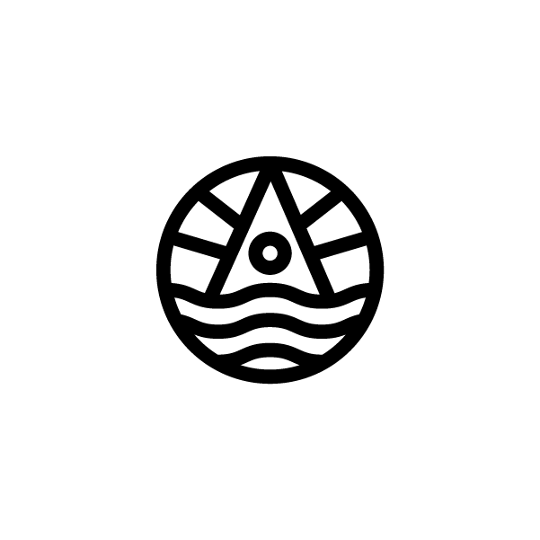 Minimalist line‑art logo combining a north‑pointing directional symbol with lighthouse‑style beams over a shoreline curve, designed for a North Shore functional medicine clinic.