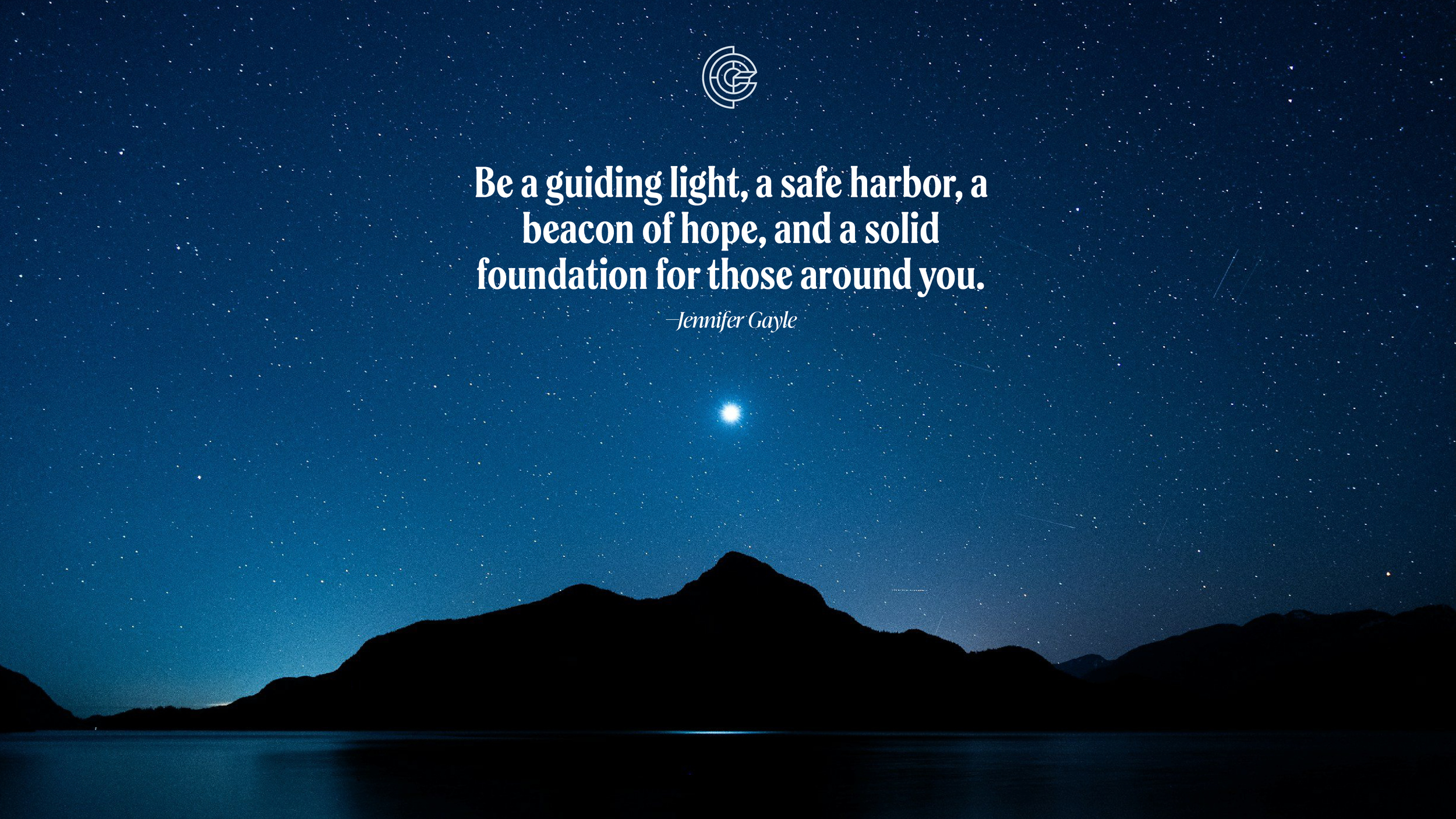 Inspirational quote page from the Chad Chambers Consulting brand guide, featuring a starry night sky, moon, and mountainous horizon.