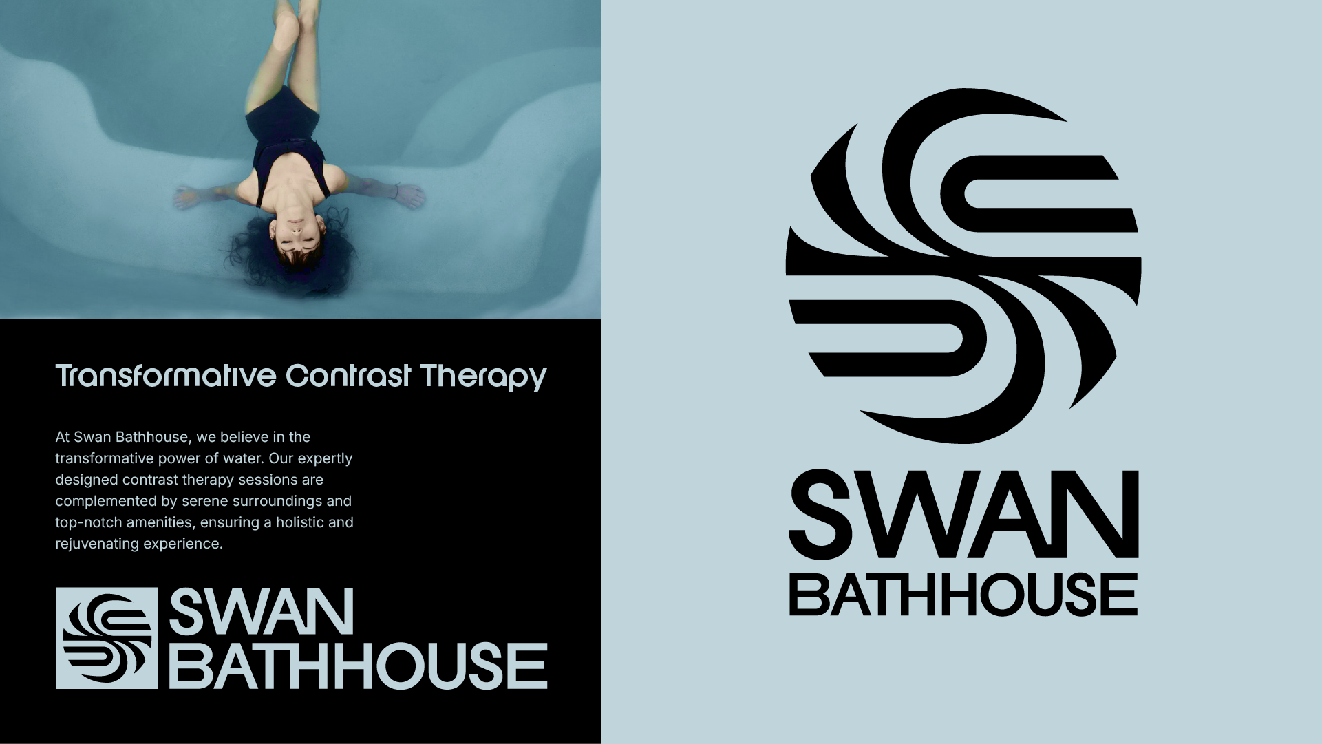 Advertising layout for Swan Bathhouse featuring branded messaging and the primary logo.