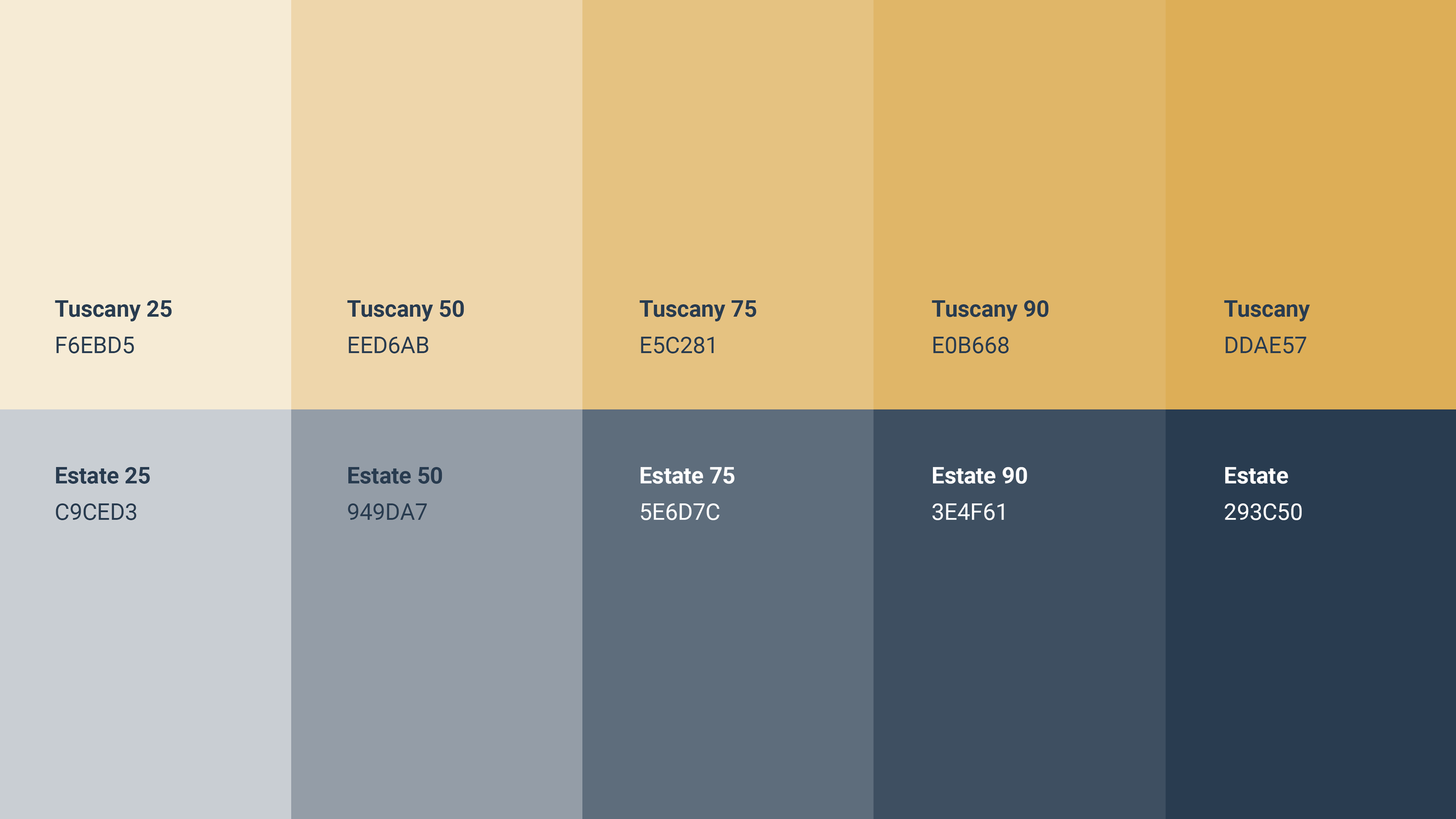 Efficacious brand color palette shown in a series of tints with corresponding hex values.