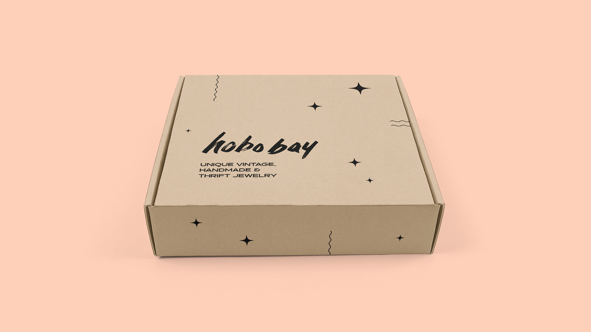 Hobo Bay Package Design with single color brand details with hand lettered logo and tagline