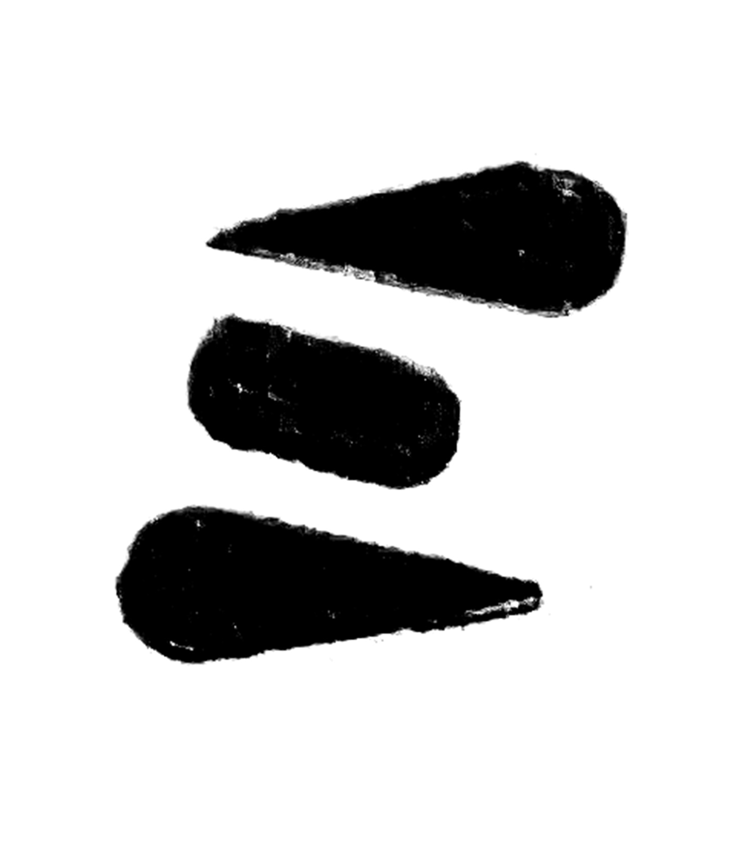 Close-up of five black abstract shapes on a white background, with the shapes varying in size and orientation.