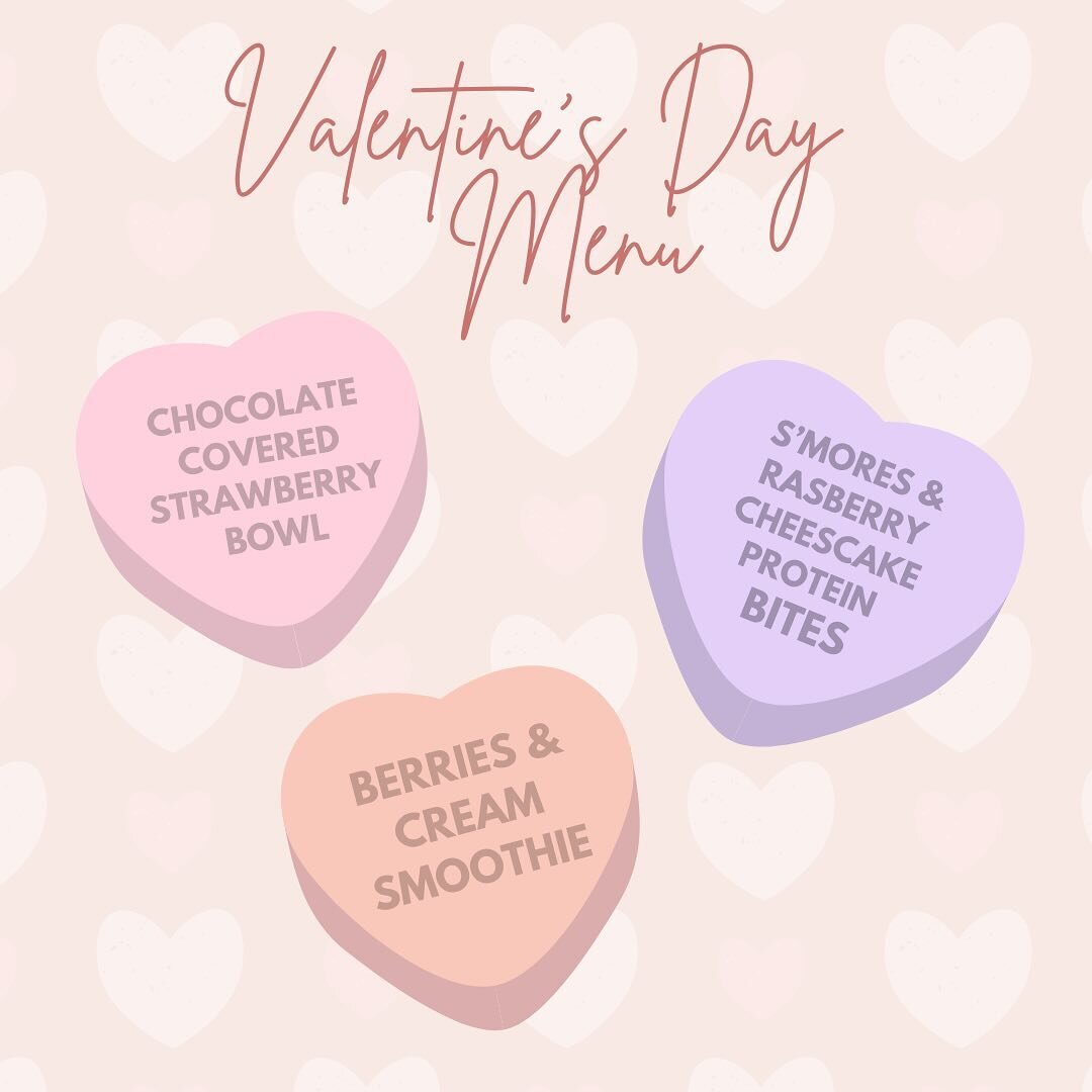 Our Valentine&rsquo;s Day Menu is HERE! 😍
These will be on special ALL WEEK long next week but you can be the first to taste them tomorrow during our Galentine&rsquo;s Day Party!

Back by popular demand is the Chocolate Covered Strawberry Bowl, plus