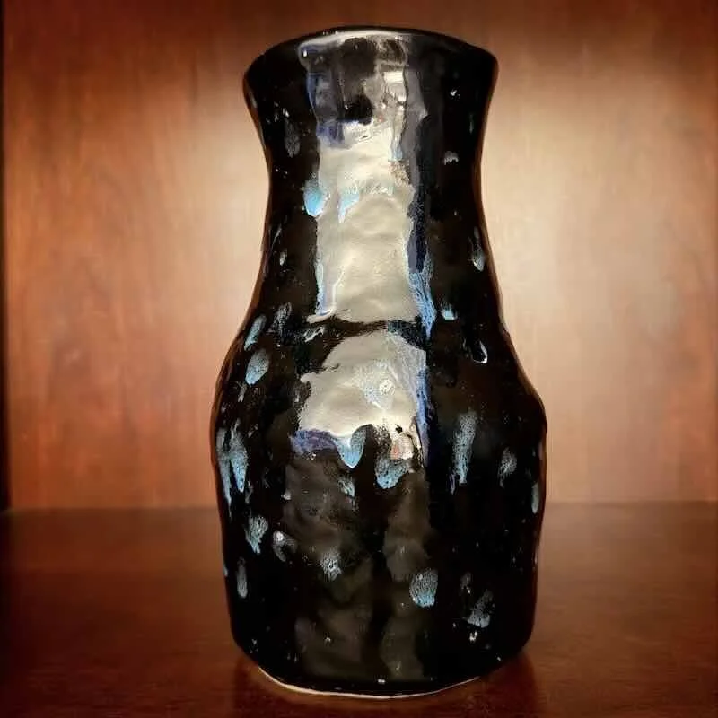 Black Vase Blue Droplets