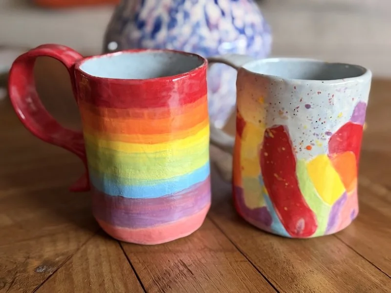 Two Rainbow Mugs that I recently made in my MFCarter Vermont studios.