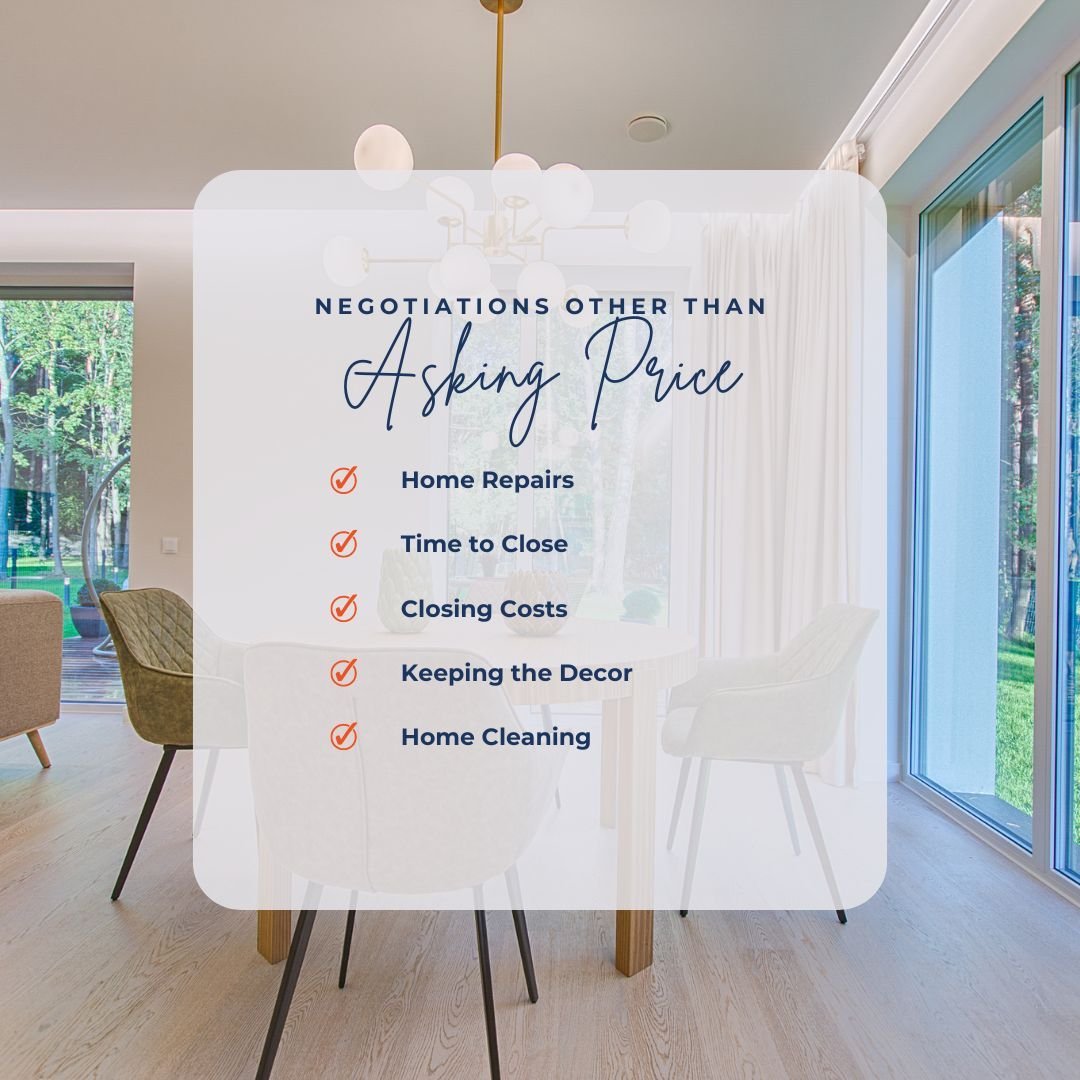 Let's talk negotiations! Did you know that you can negotiate more than just the asking price when buying a home? It's true! 

Here are 5 things you can negotiate with the help of a really great realtor:

🔸 Home repairs
🔸 Time to close
🔸Closing cos