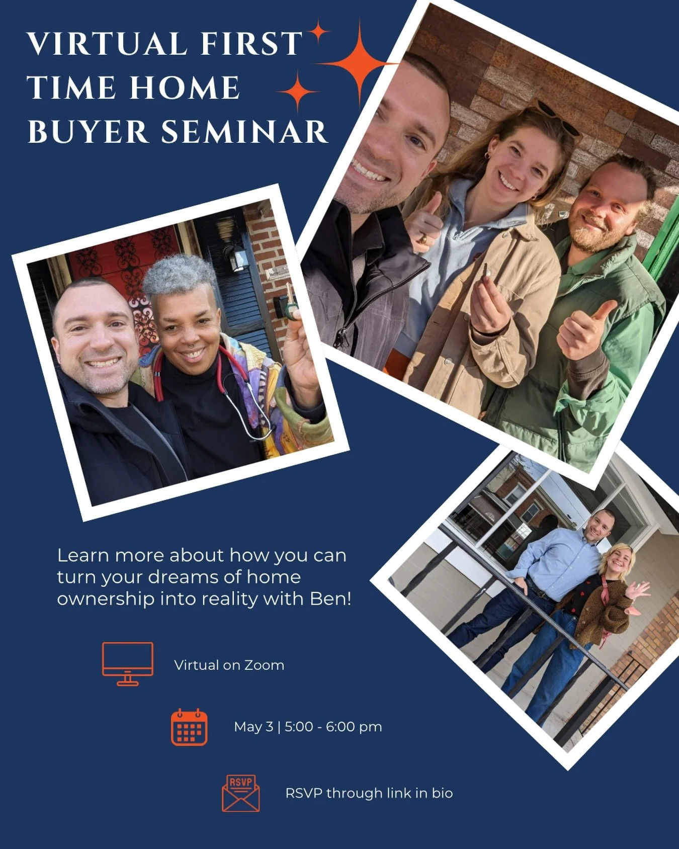 Thinking about buying your first home but not sure where to start? 🏡

Join us for a virtual seminar where Ben will walk you through the process step by step. No pressure, just real info to help you feel confident ✨

📅 Sunday, May 3
⏰ 5&ndash;6 PM
?