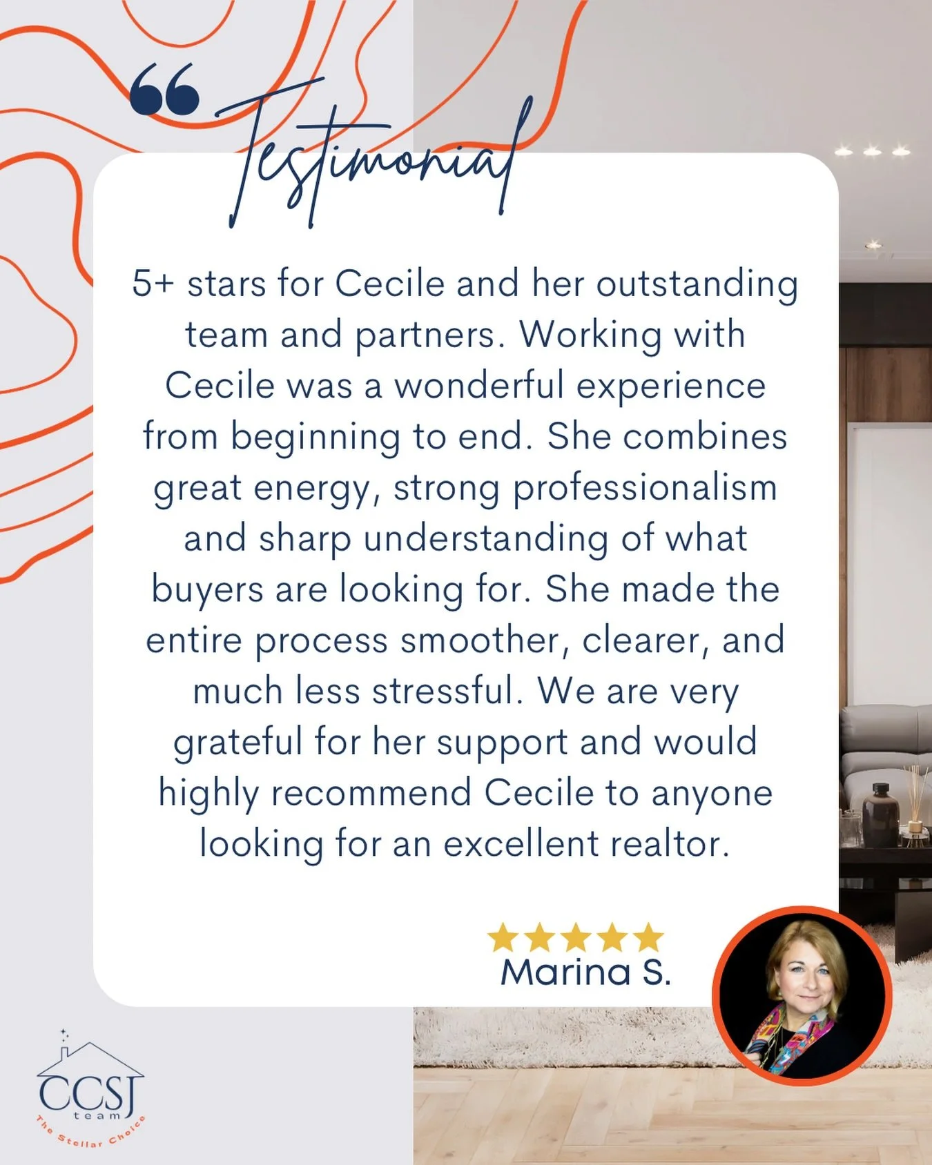 ✨ Testimonial Tuesday ✨

Great energy. Strong professionalism. Sharp market insight. Smooth from start to finish.

Thank you, Marina, for the incredible review and for trusting Cecile and our team throughout your journey. Reviews like this remind us 