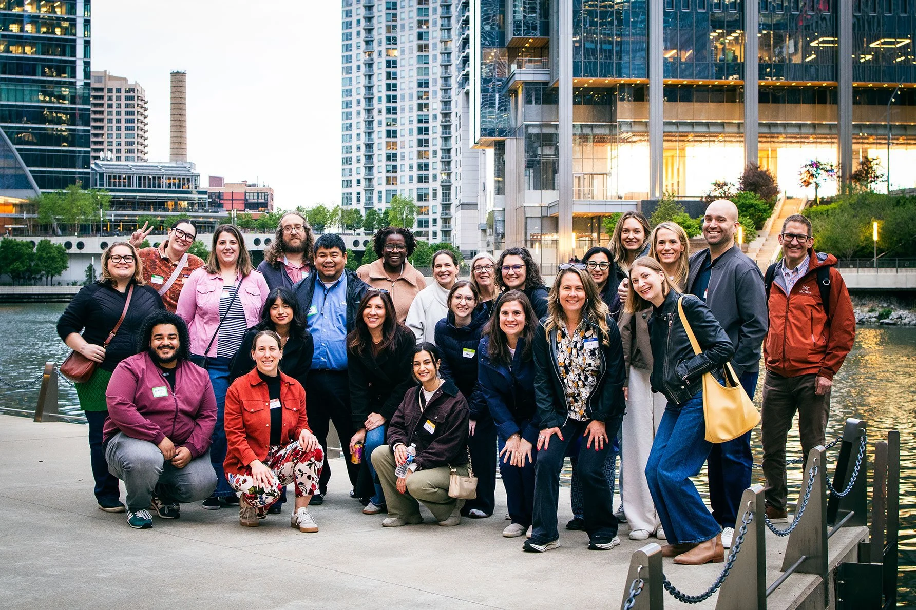The group of workshop attendees at the Chicago River