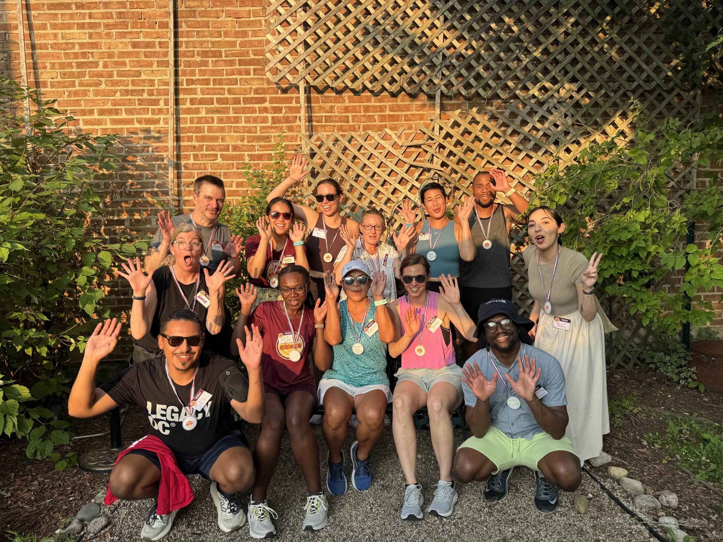 Runners wearing sweat-wicking fabric on a hot day