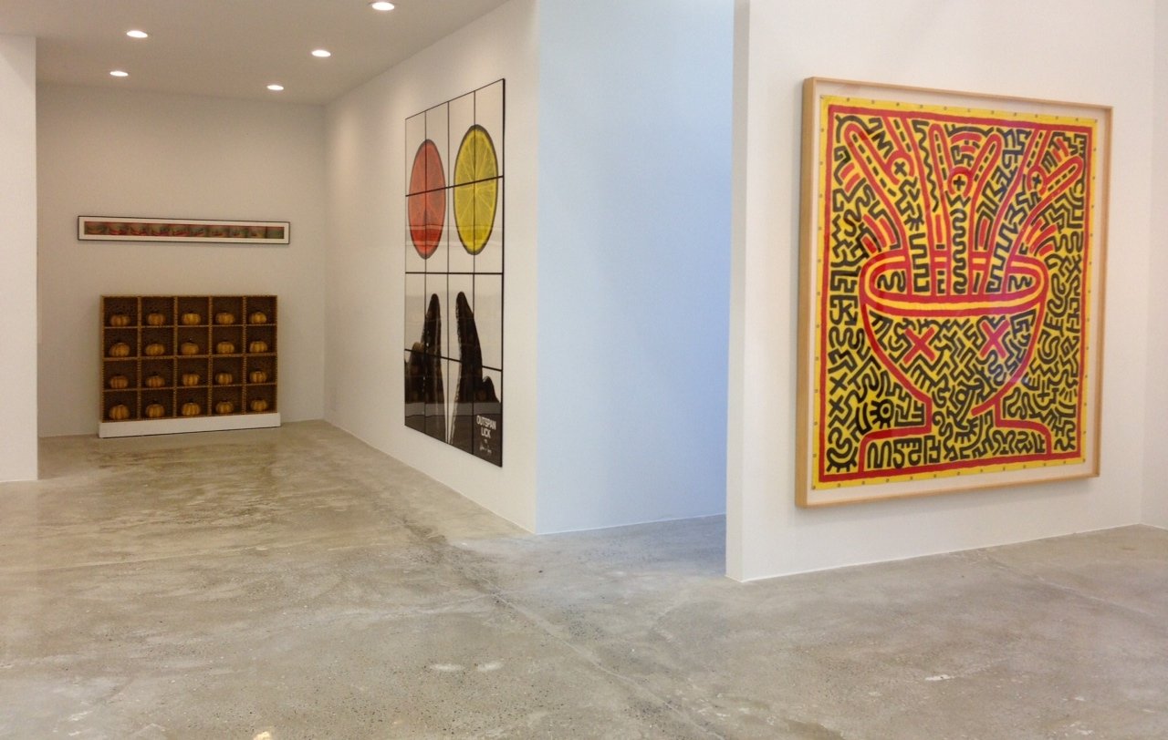  John Waters,  Hungry Hamburger  (2000); Yayoi Kusama,  Pumpkins  (1982); Gilbert &amp; George,  Outspan  (1982); Keith Haring,  Untitled  (1983) 
