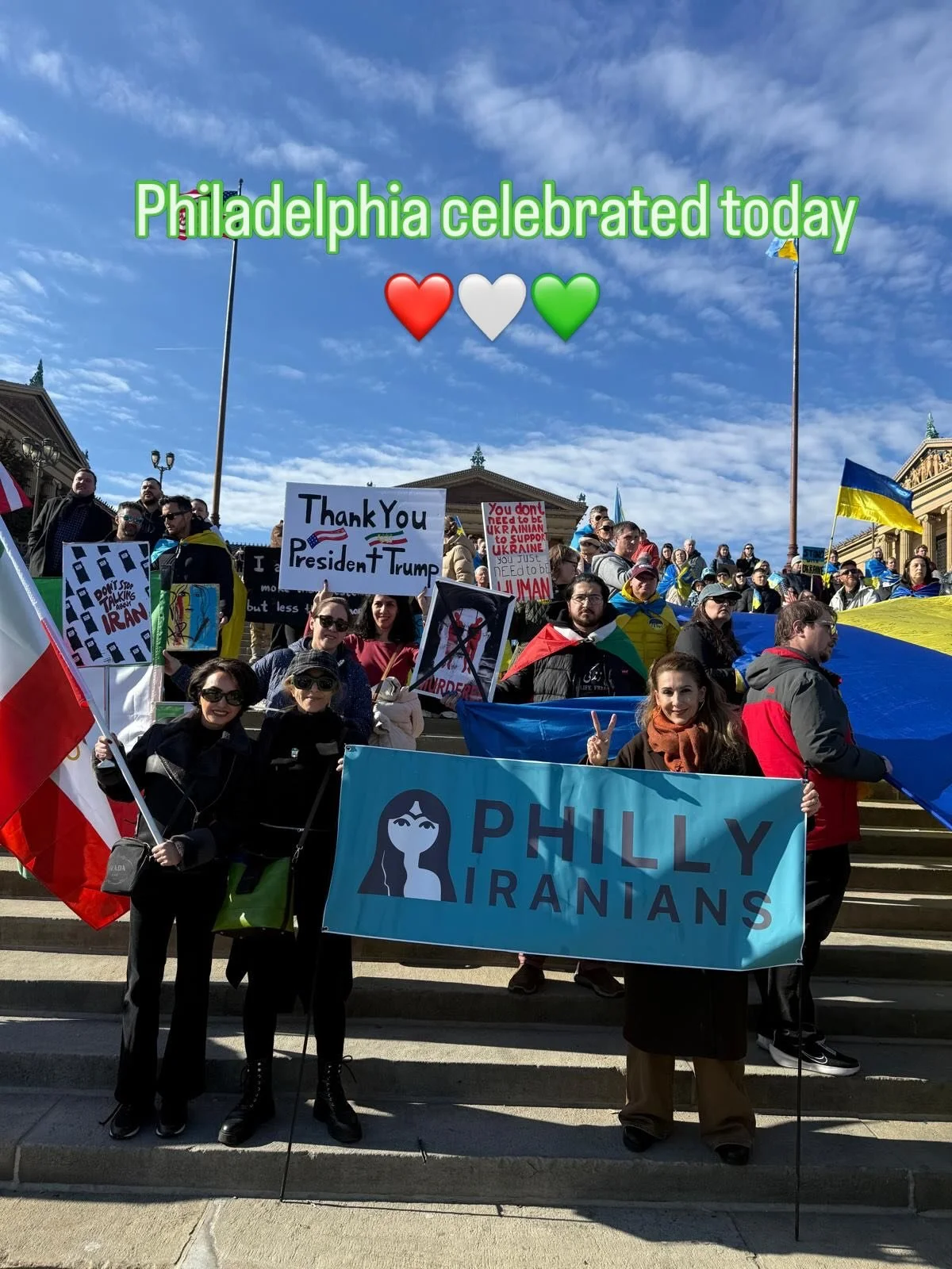 Today in Philadelphia, Iranians celebrated the end of the Khamenei dictatorship &mdash; a mix of hope, relief, and years of pain finally finding voice. 🕊️✌️💚🤍❤️
#freeiran #Freedom #democracyforiran  @cbsphiladelphia @abcnews