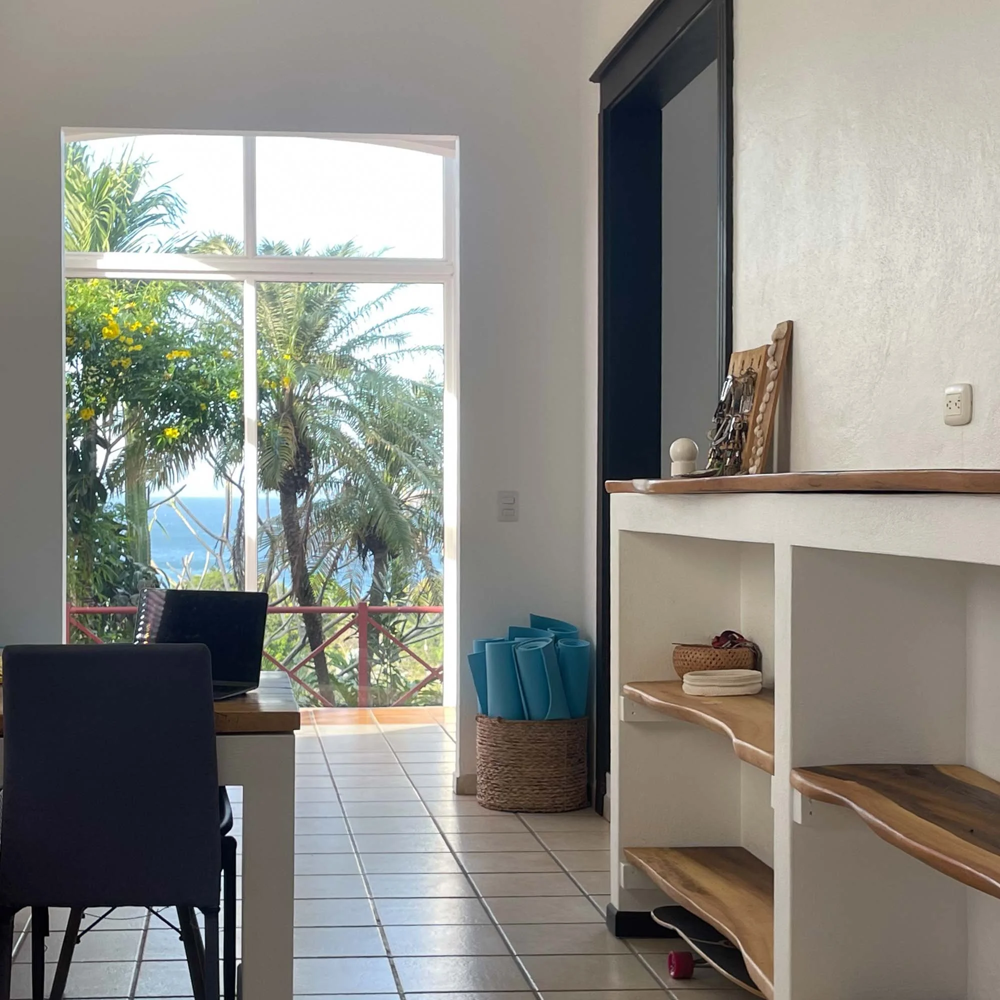 Stunning Oceanview office space in Costa Rica villa with palm trees and natural wood details