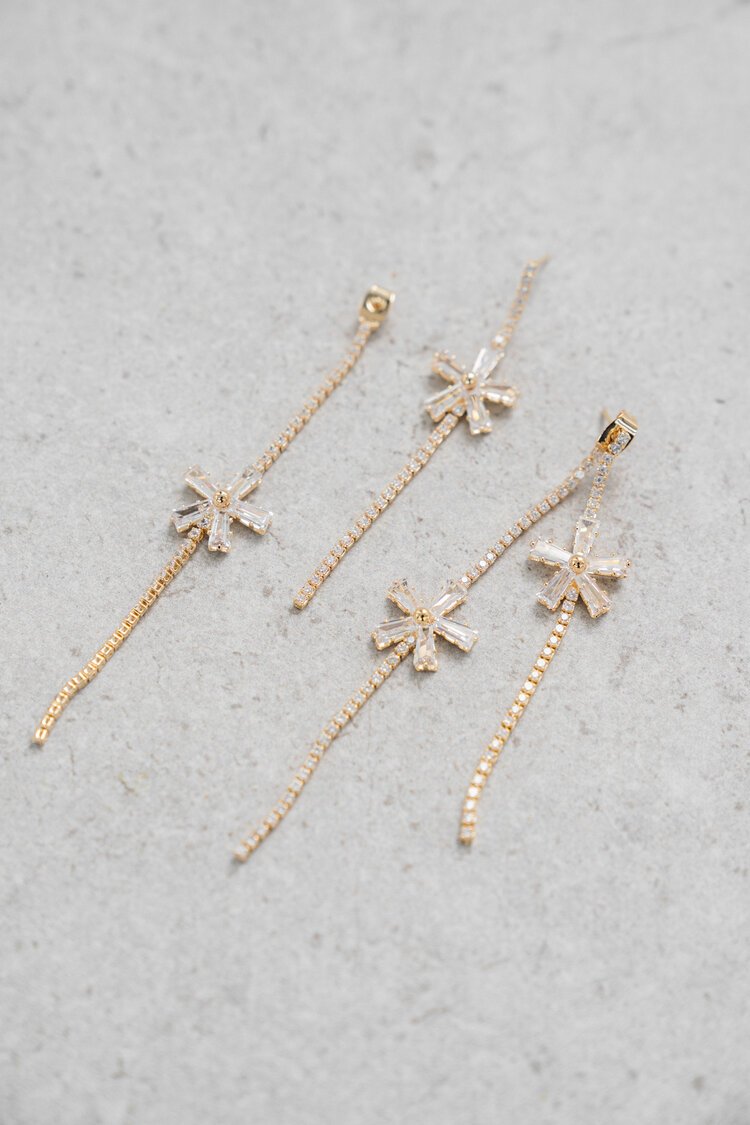 Modern bridal jewelry Bria Earrings by Jade Oi Studio - Gold pearl crystal long drop wedding earrings