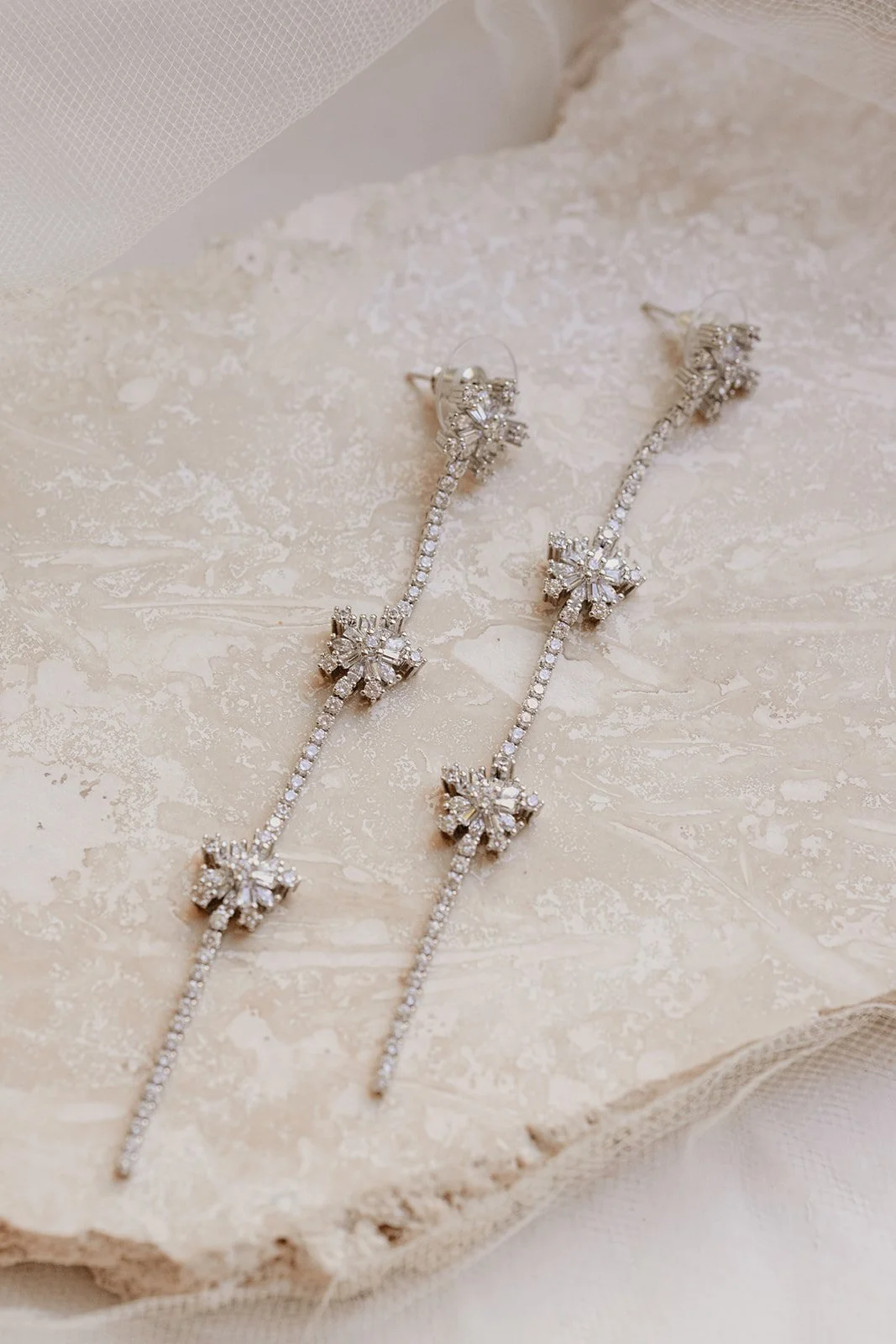 Jolie Rhodium Stud Peacock Blue Illusion Earrings