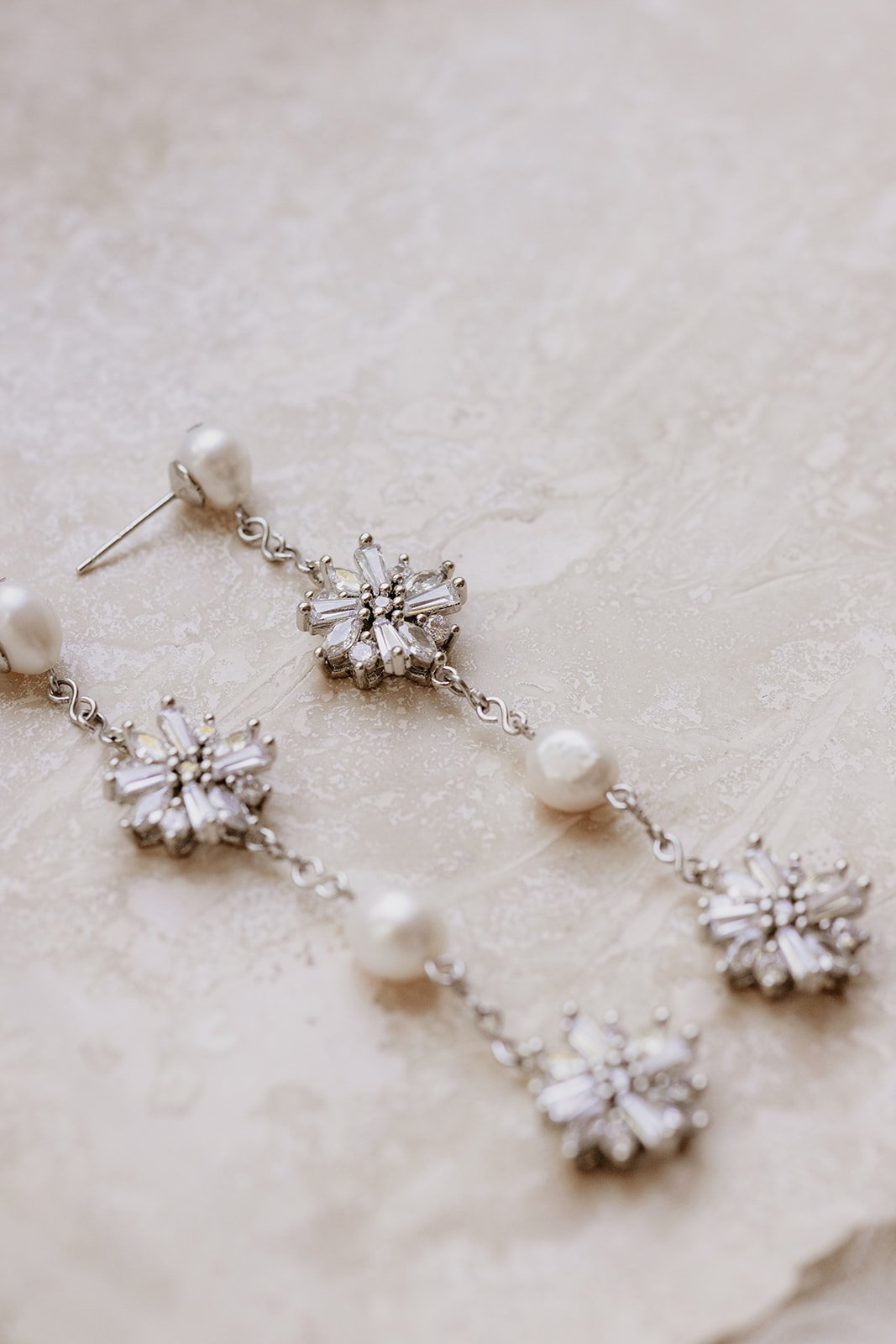 Modern bridal jewelry Sofia Earrings by Jade Oi Studio - Mini flowers rhinestone stars baroque pearls drop wedding earrings