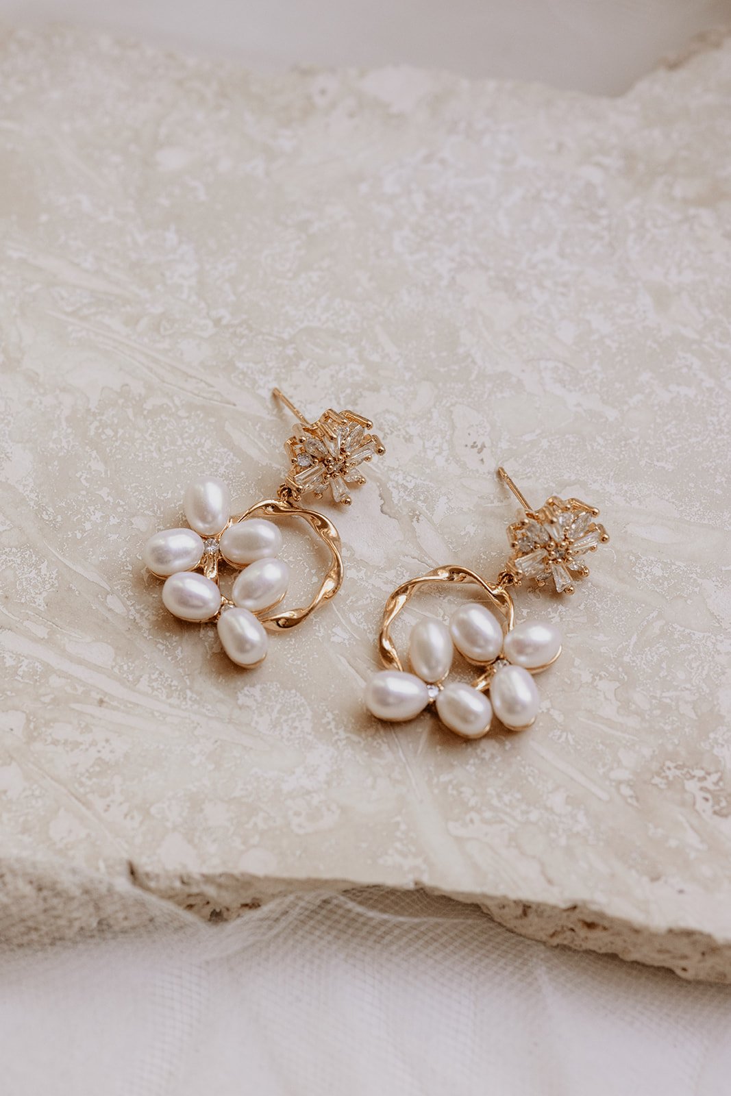 La Fleur Gold Drop Bridal Earrings - Little White Couture