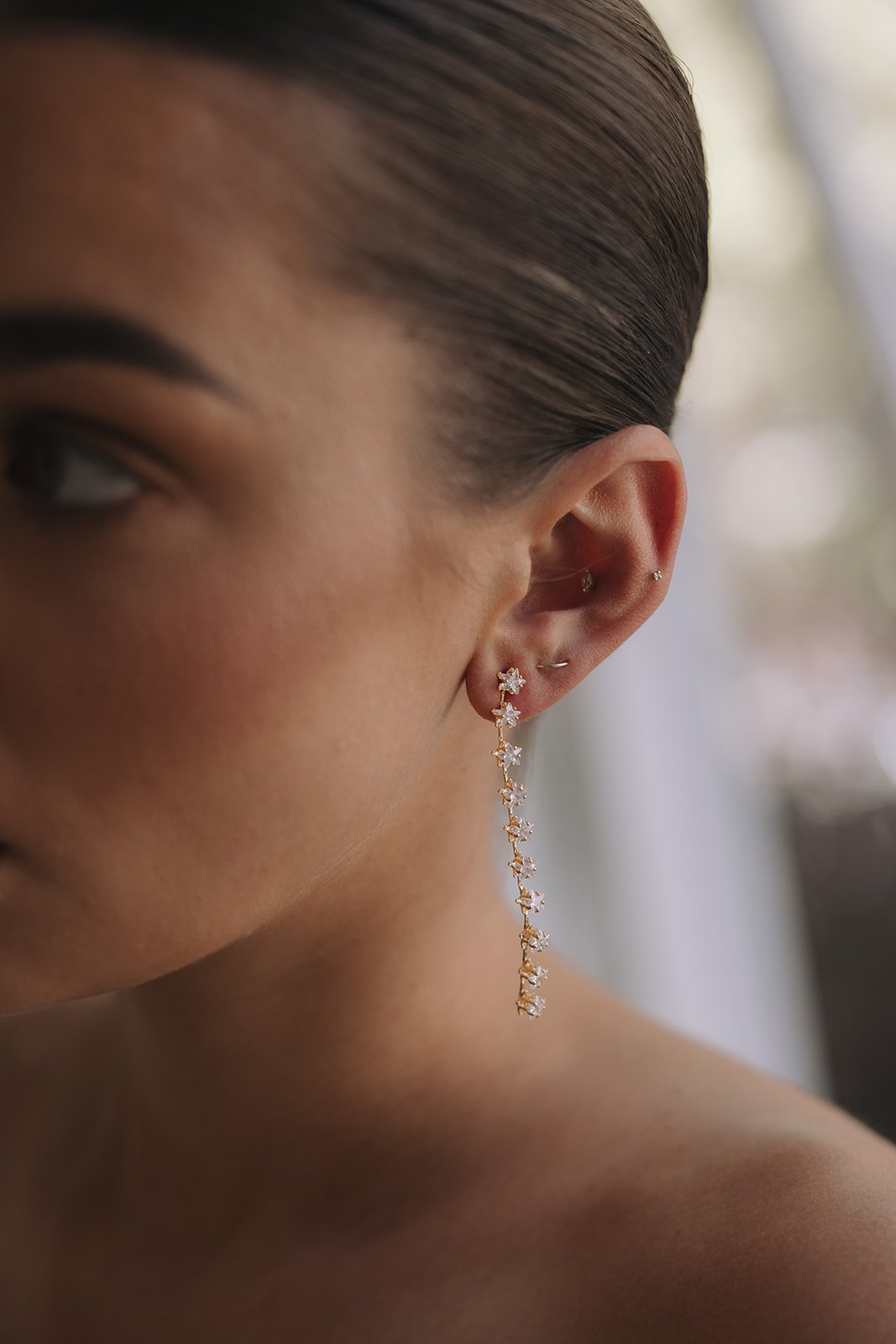 Modern bridal jewelry Ardie Earrings by Jade Oi Studio - Mini flowers rhinestone stars drop wedding earrings
