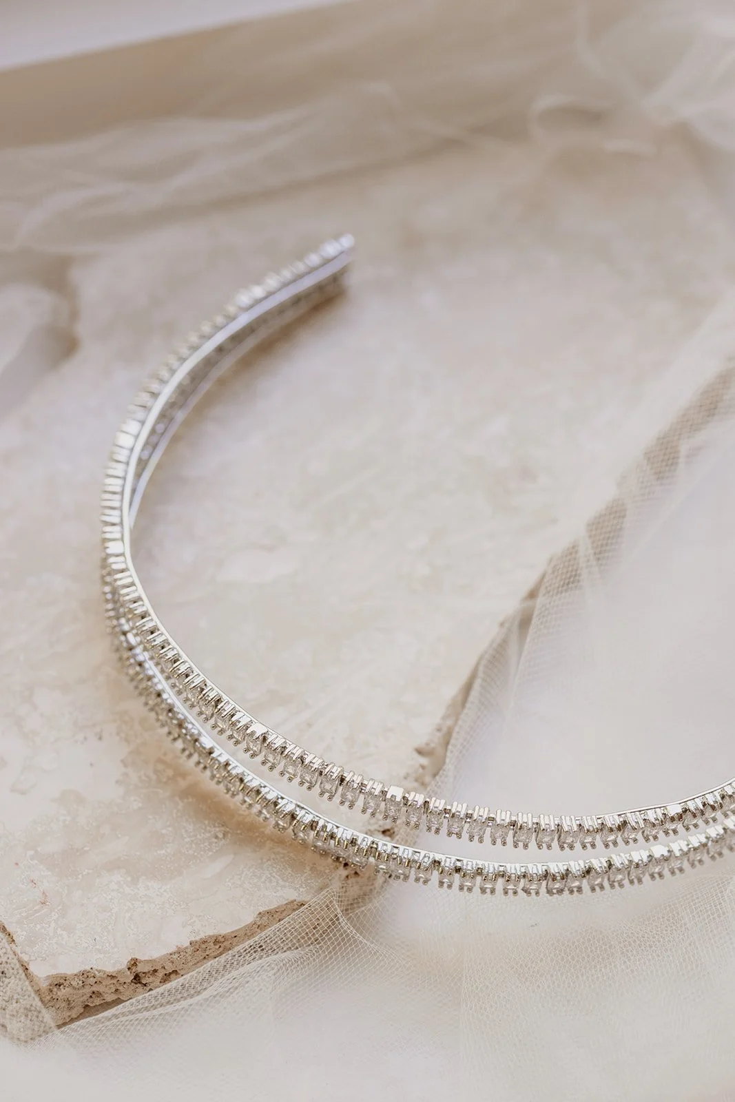 Rhinestone gold headpiece, double stranded, high-quality zircoin. Made for wedding hair accessories for minimal brides.