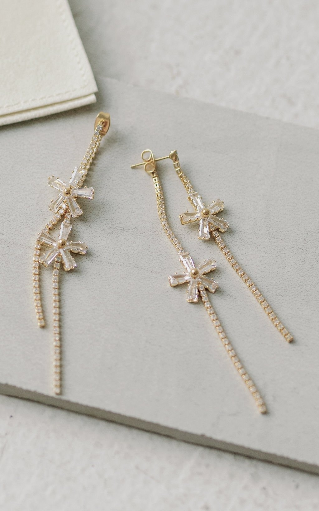 Bria | Gold Floral Straight Drop Bridal Earrings