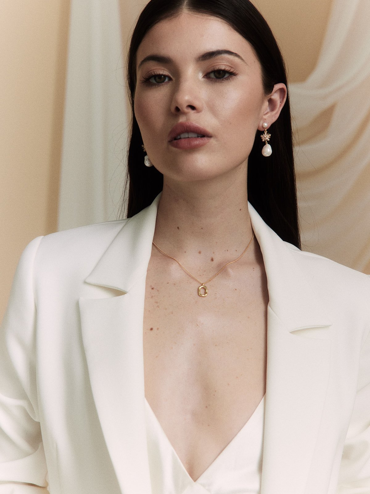 Luxury wedding earrings with baroque pearls and rhinestones, perfect for the modern bride. Ames bridal jewelry from Jade Oi Studio, a quiet luxury jewelry brand.