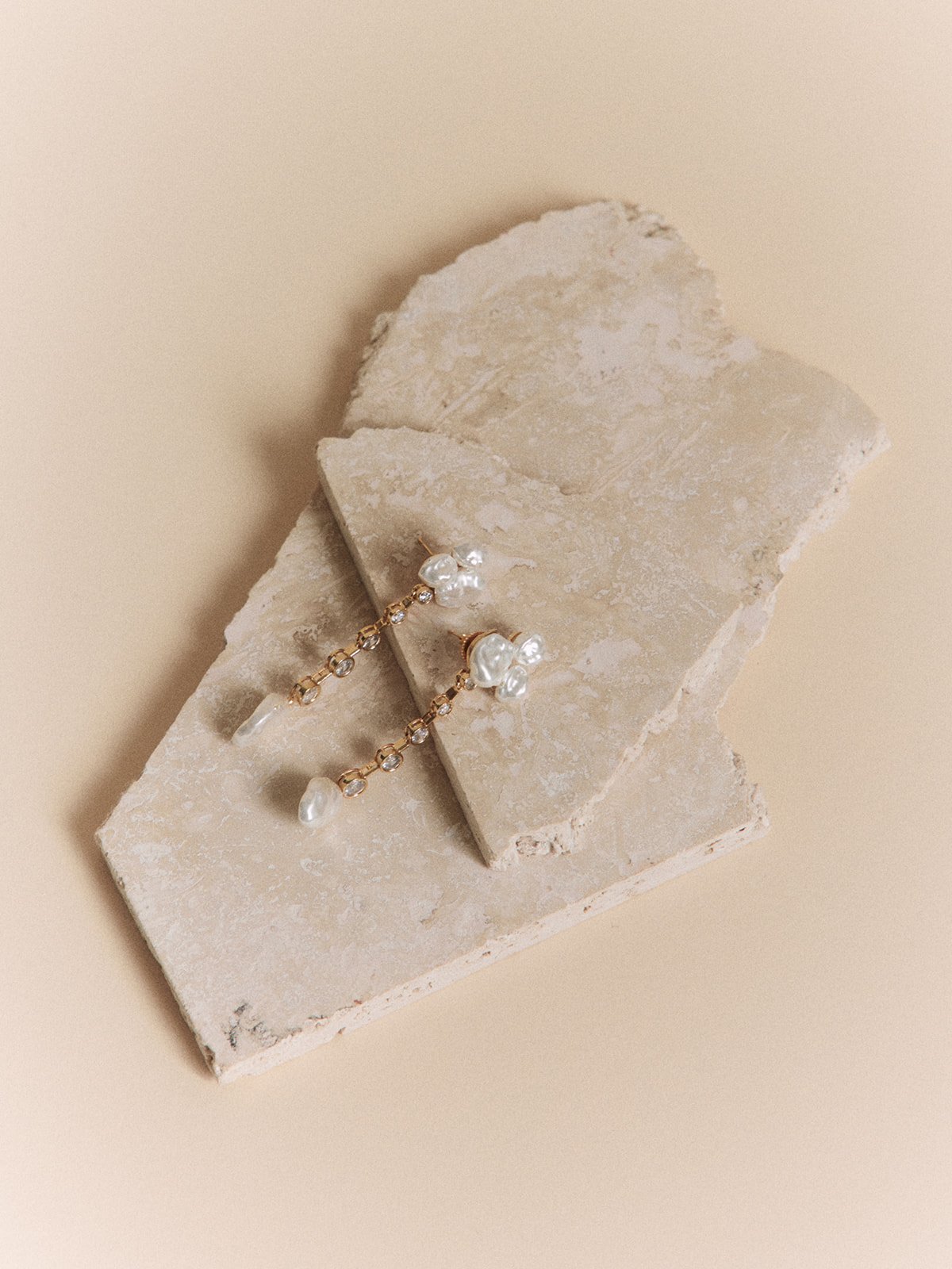Luxury wedding earrings with baroque pearls and rhinestones, perfect for the modern bride. Sabine bridal jewelry from Jade Oi Studio, a quiet luxury jewelry brand.