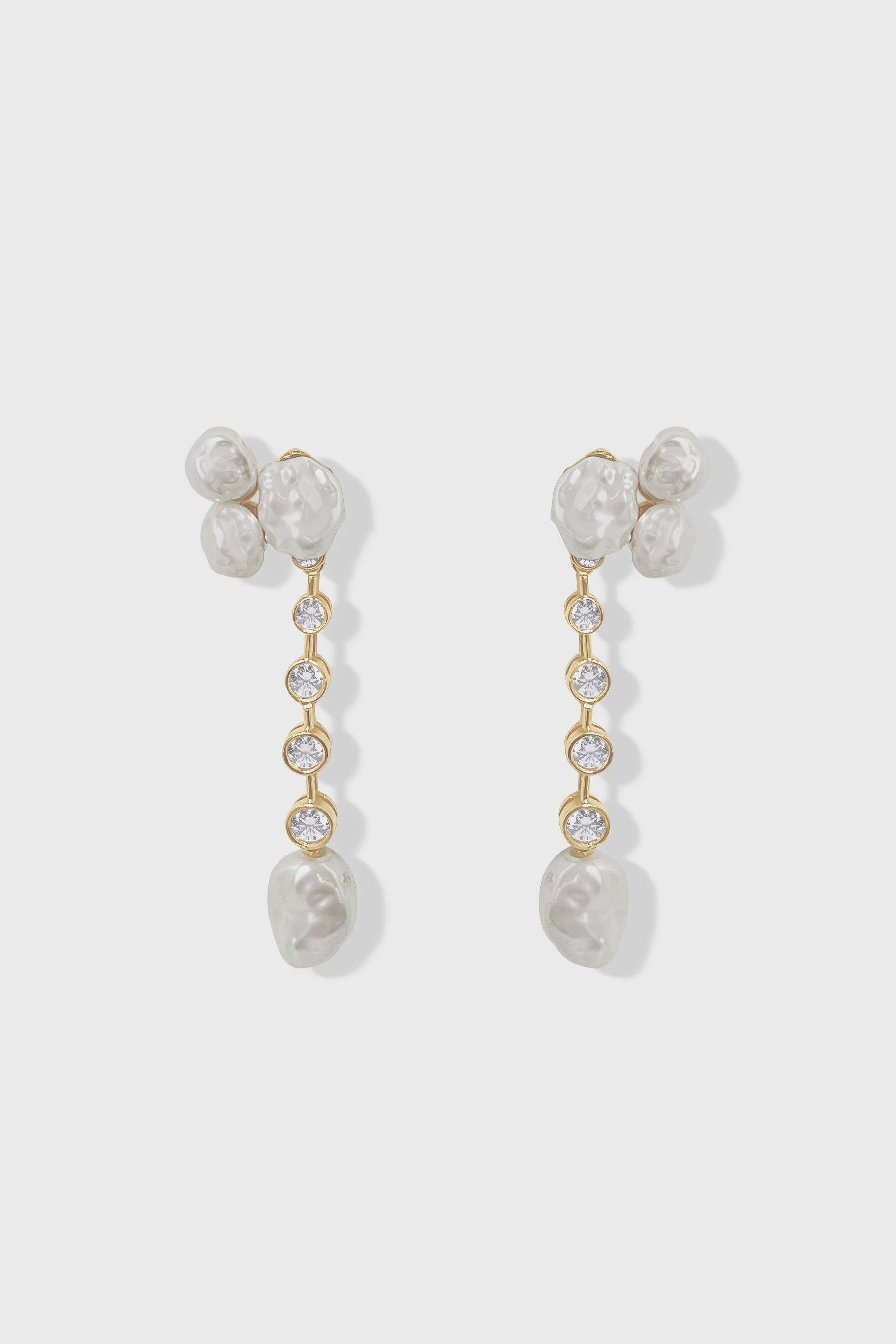 Luxury wedding earrings with baroque pearls and rhinestones, perfect for the modern bride. Sabine bridal jewelry from Jade Oi Studio, a quiet luxury jewelry brand.