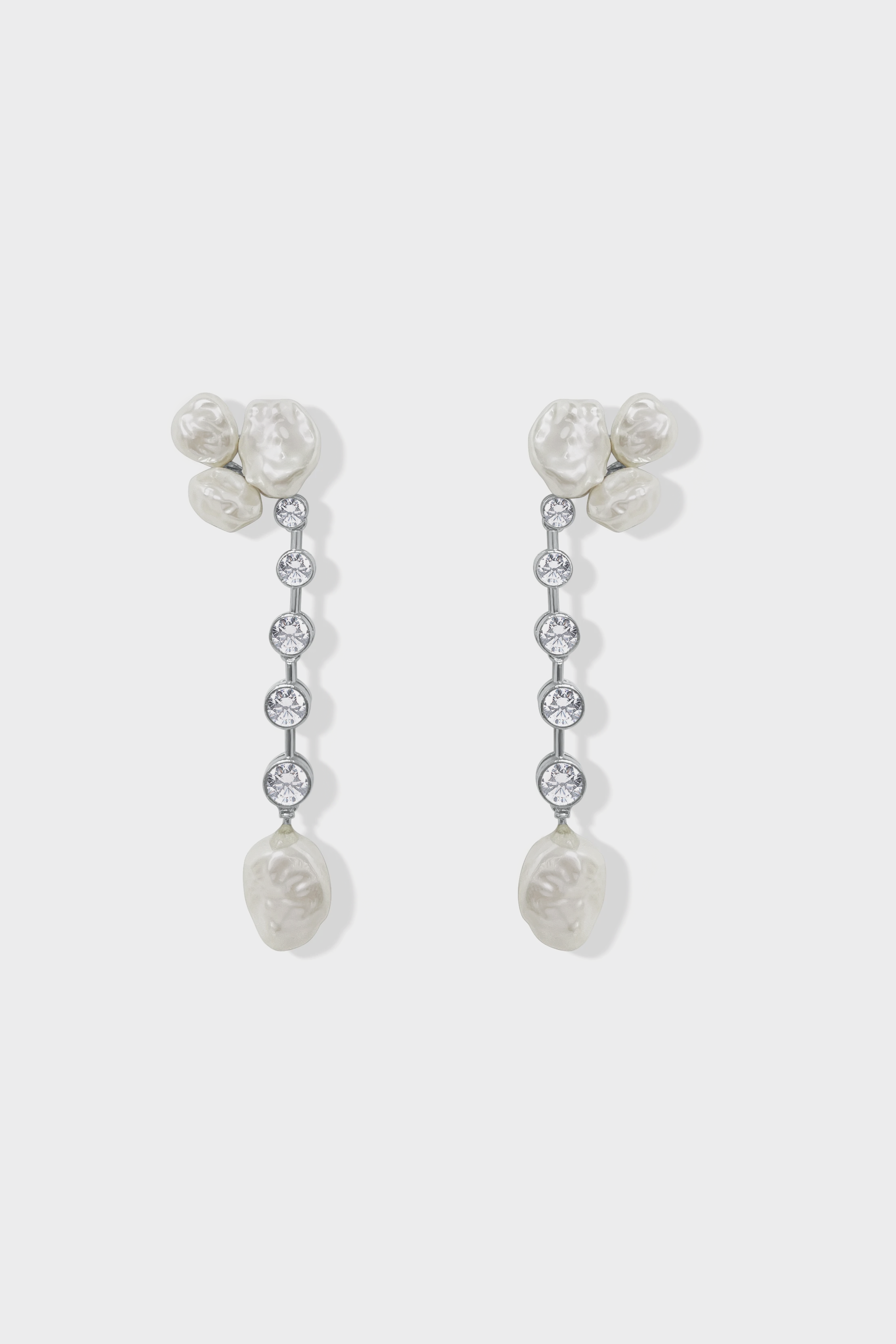 Luxury wedding earrings with baroque pearls and rhinestones, perfect for the modern bride. Sabine bridal jewelry from Jade Oi Studio, a quiet luxury jewelry brand.