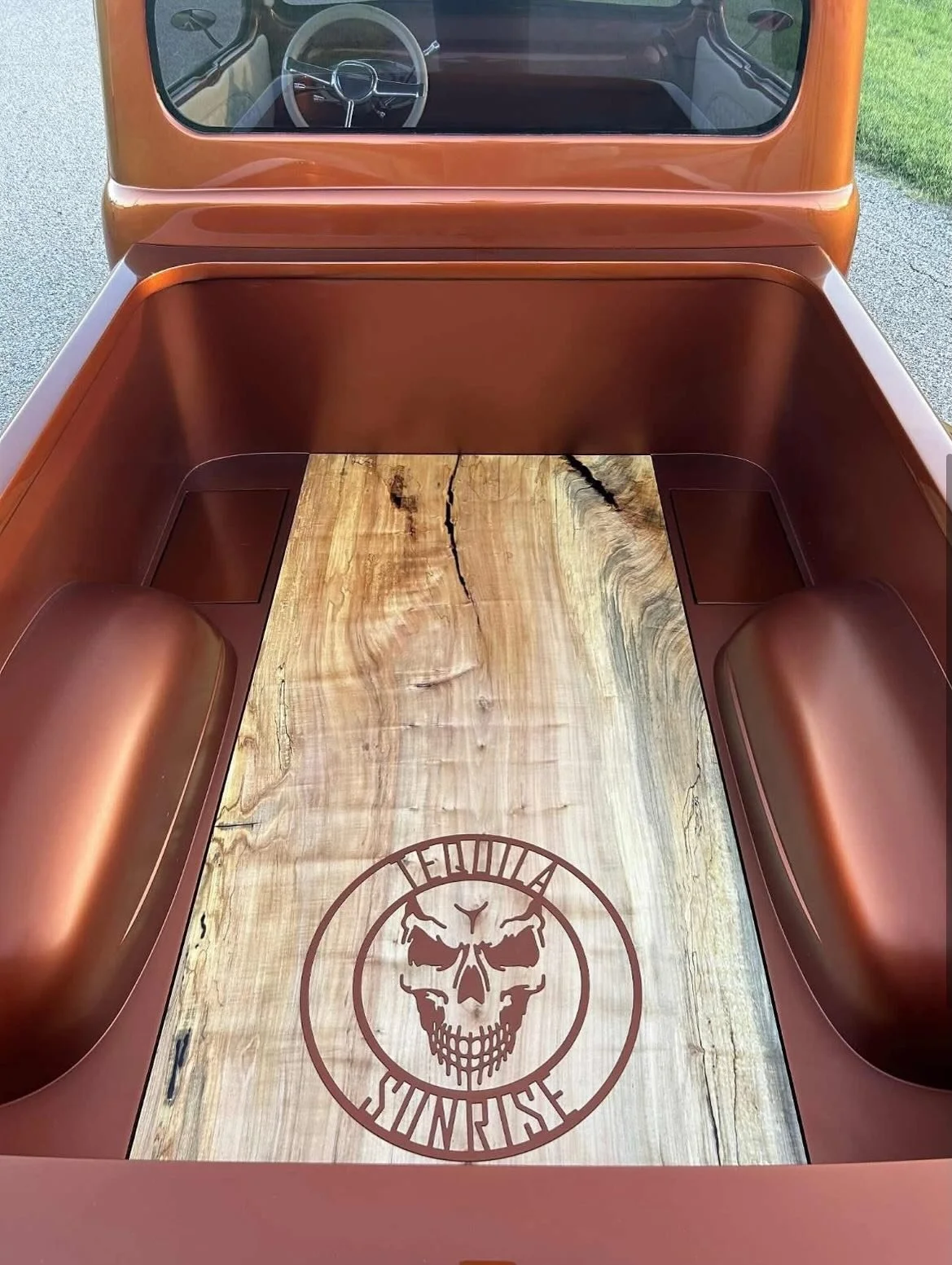 Honored to part of this award-winning Chris Carlson Hot Rod build with this spalted maple with custom logo inlaid in the bed! @chriscarlsonhotrods