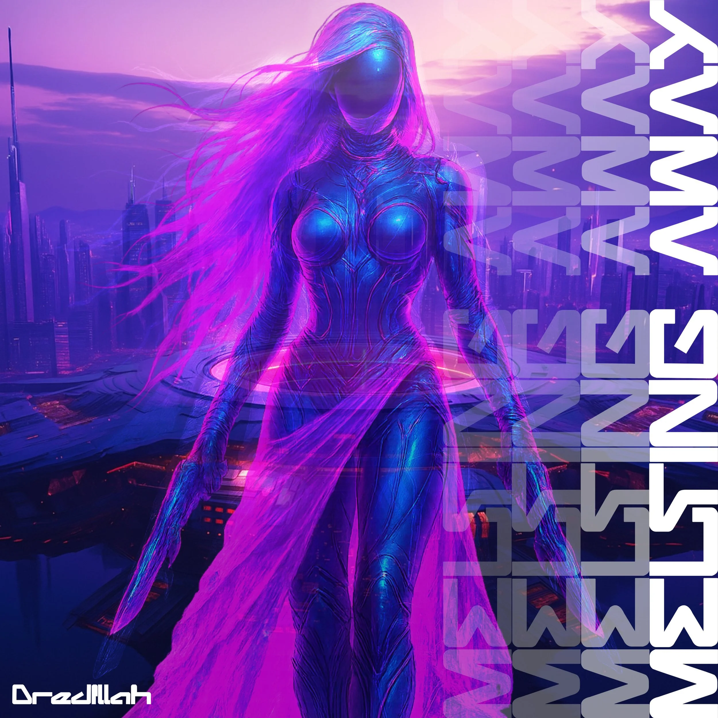 A surreal, dark spaceship with sharp, spiked protrusions on a cosmic background with clouds of pink and orange nebulae.