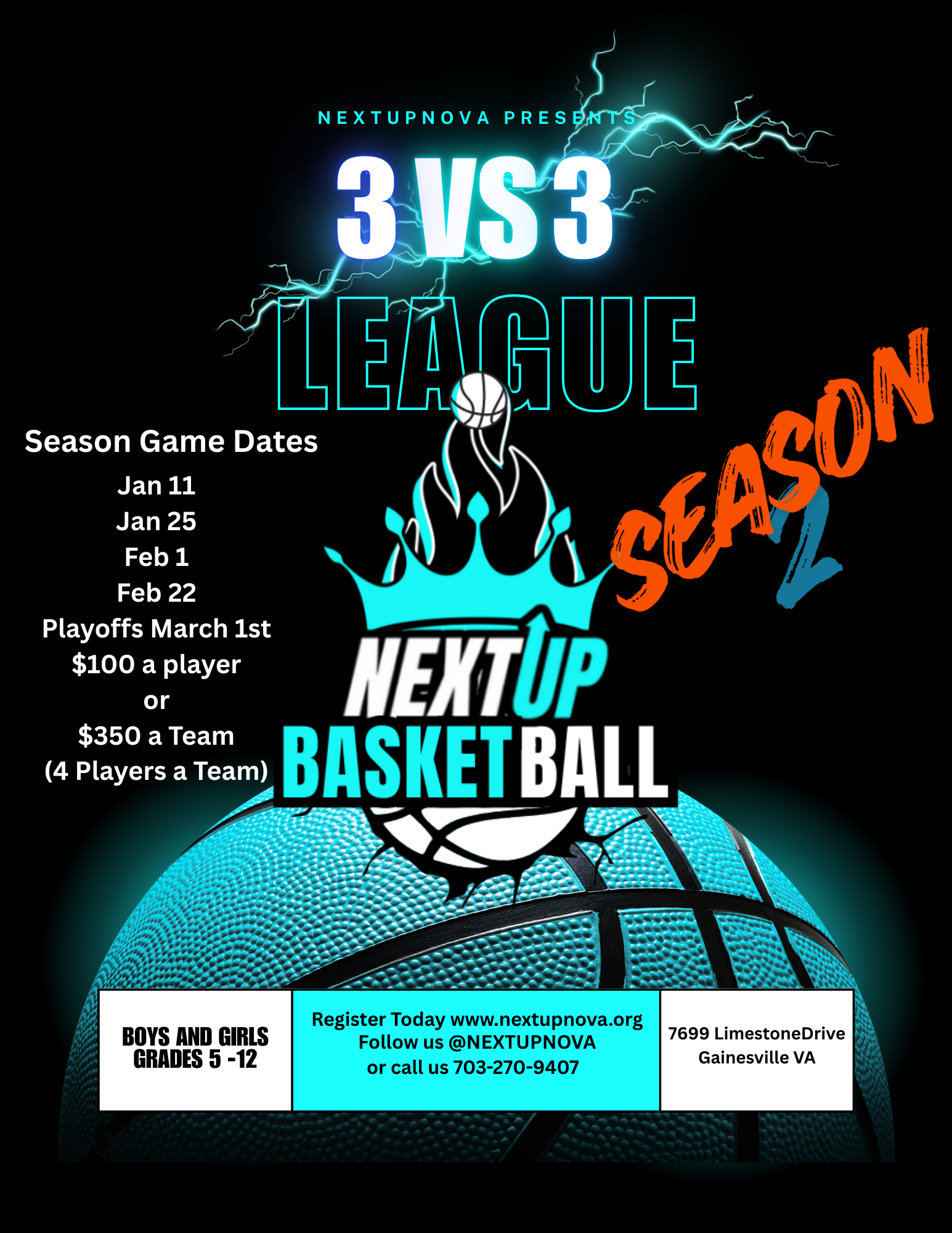 Next Up NoVa 3v3 Basketball League season 2 flyer