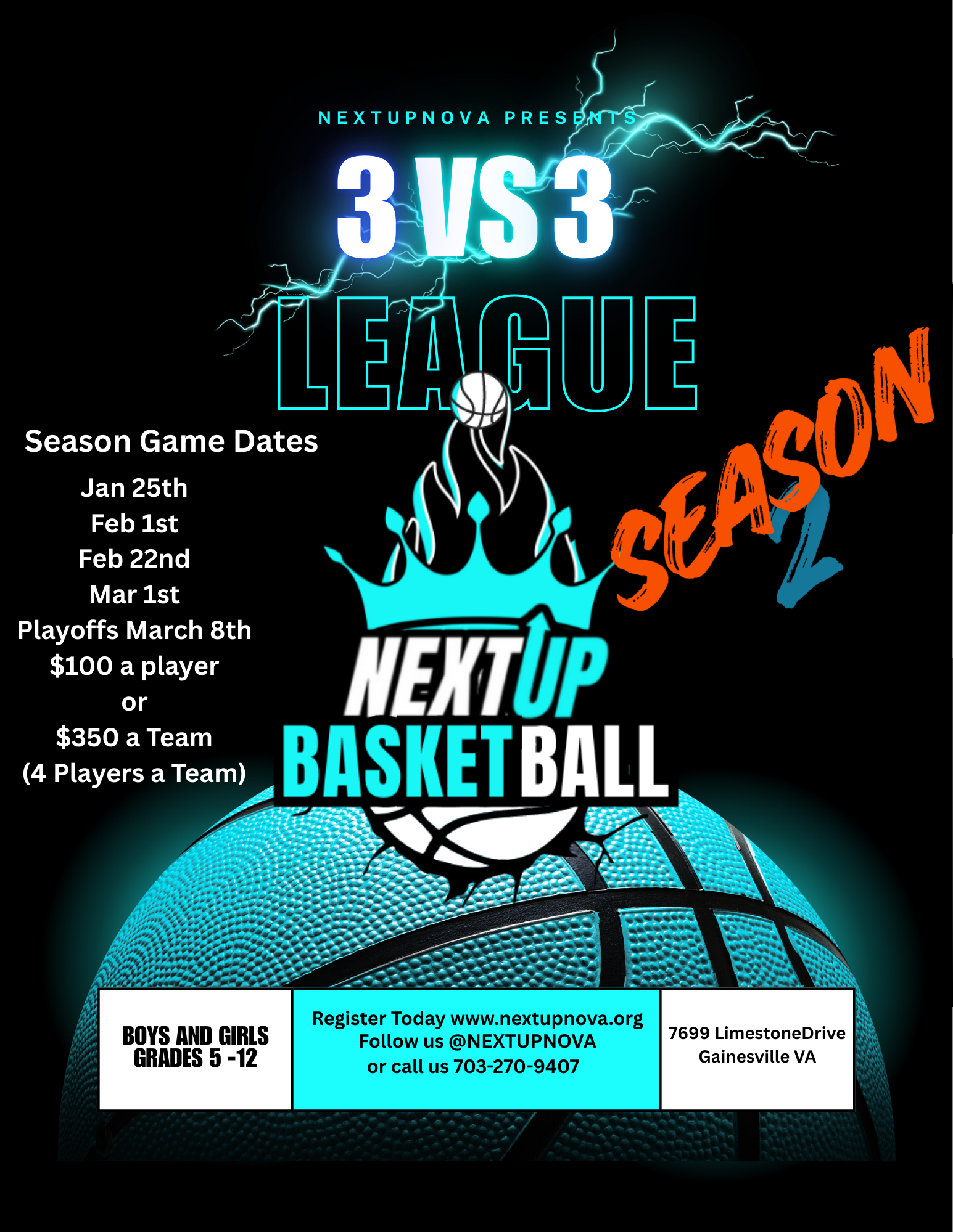 Next Up NoVa 3v3 Basketball League season 2 flyer