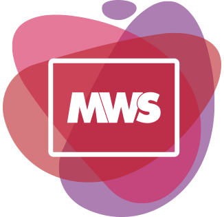 MWS logo with purple and red abstract background
