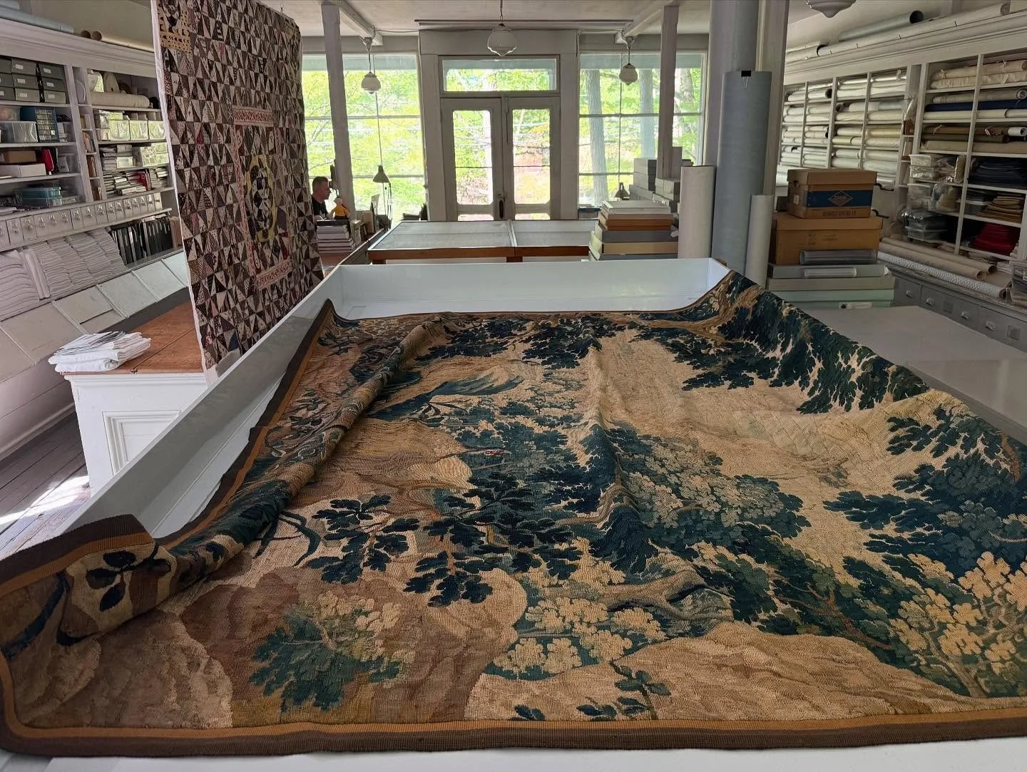 Finally bringing this incredible 18th century French tapestry I&rsquo;ve been holding onto to The Textile Conservation Workshop to be cleaned and reinforced. This place is such an interesting  organization&mdash;a non-profit comprised of passionate h