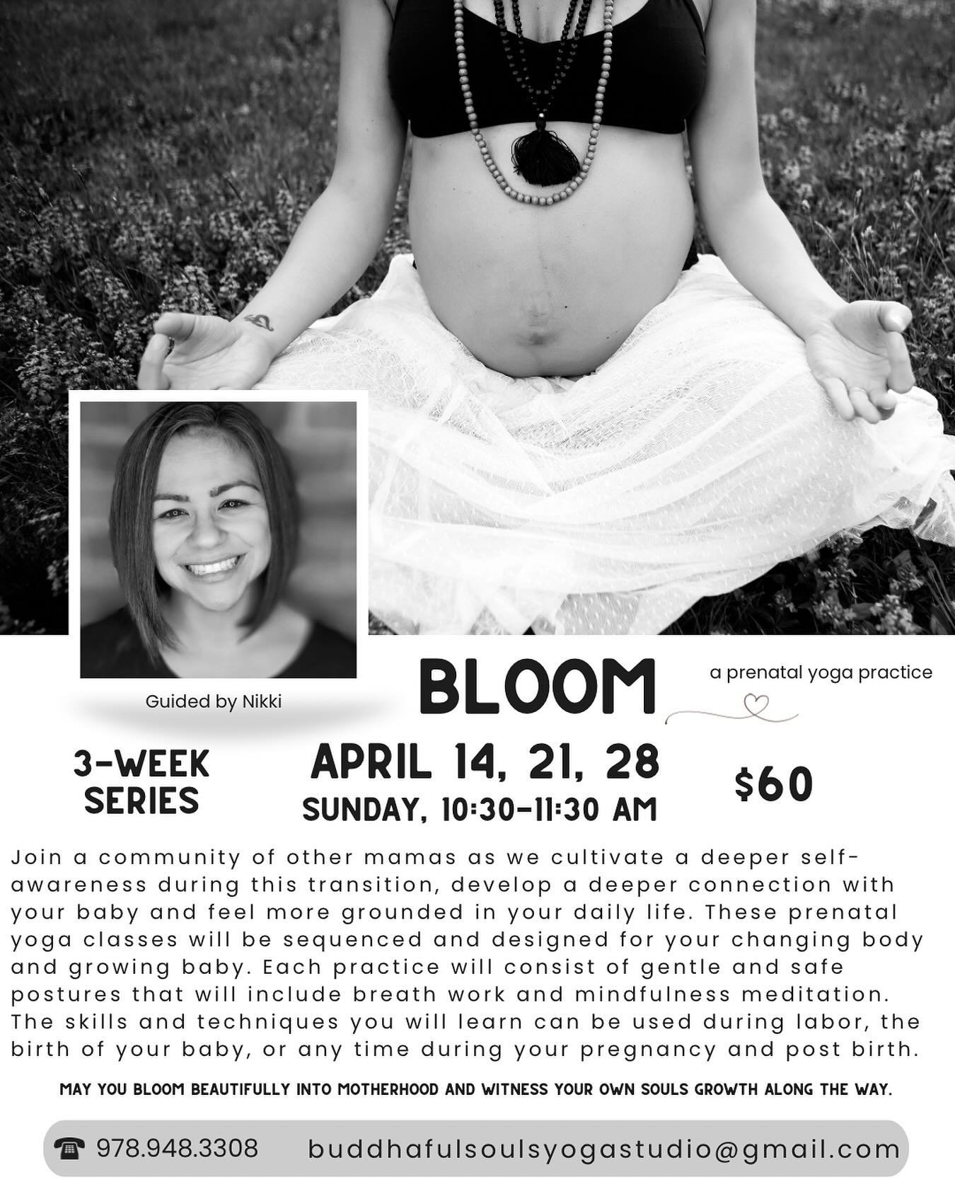 We welcome drop ins to this series. Join Nikki this Sunday at 10:30 am for the most lovely + nourishing prenatal yoga class. Nikki is a Mama of 4 + puts so much love + care into this class.