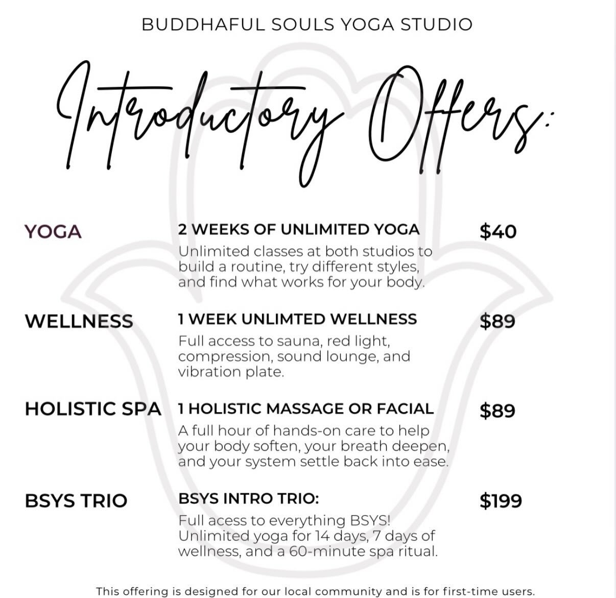 Now is your time 🌱 

Our new introductory offers are here, designed to meet you exactly where you are.

Step into yoga and reconnect through movement.
Unwind with our wellness rituals a space to rest, reset, and restore. Or rest in our holistic spa,