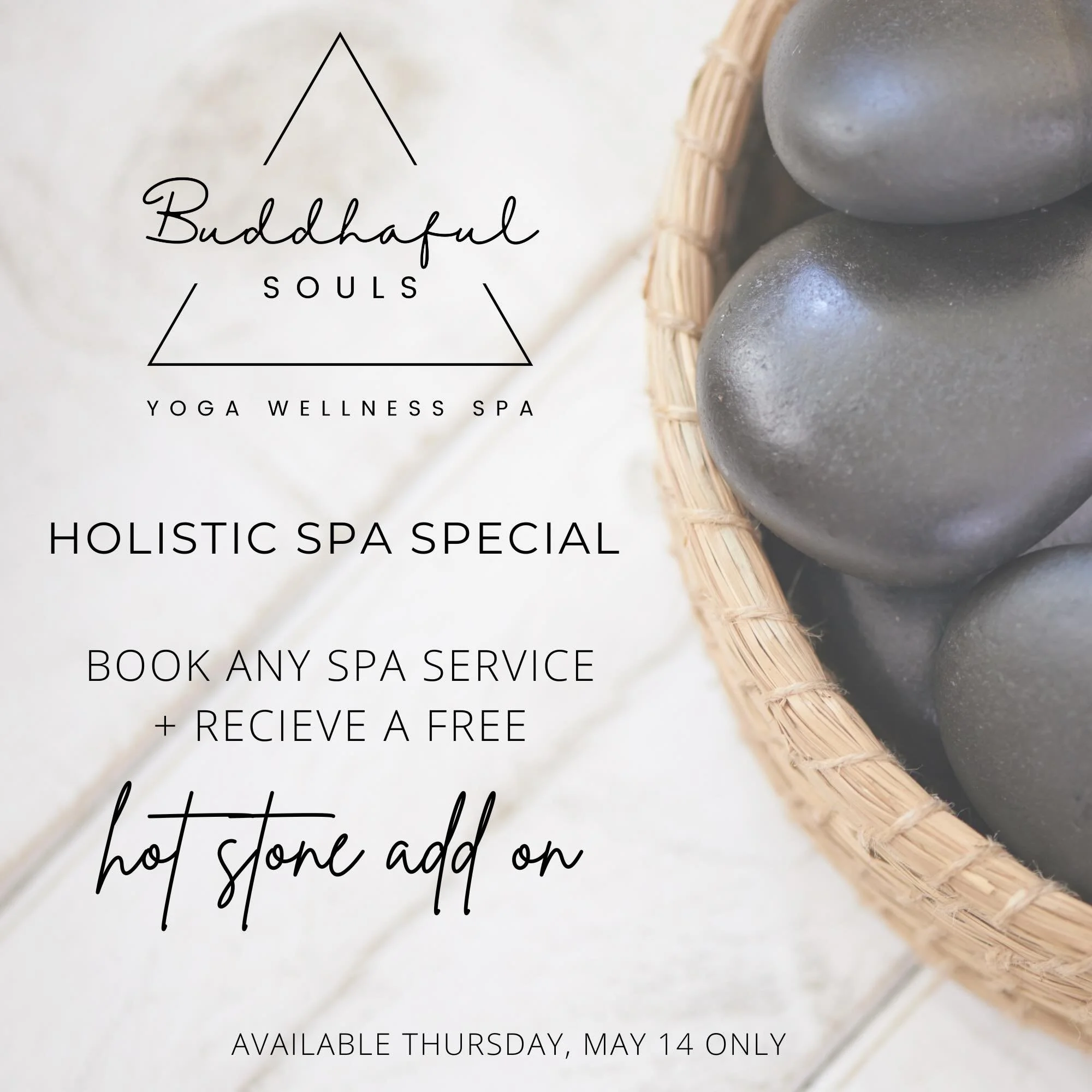 Let the rain set the tone 🌧️
This Thursday, May 14, we&rsquo;re offering a Rainy Day Special: Book any holistic spa service and receive a complimentary hot stone add-on. 

Service must take place on Thursday, May 14.