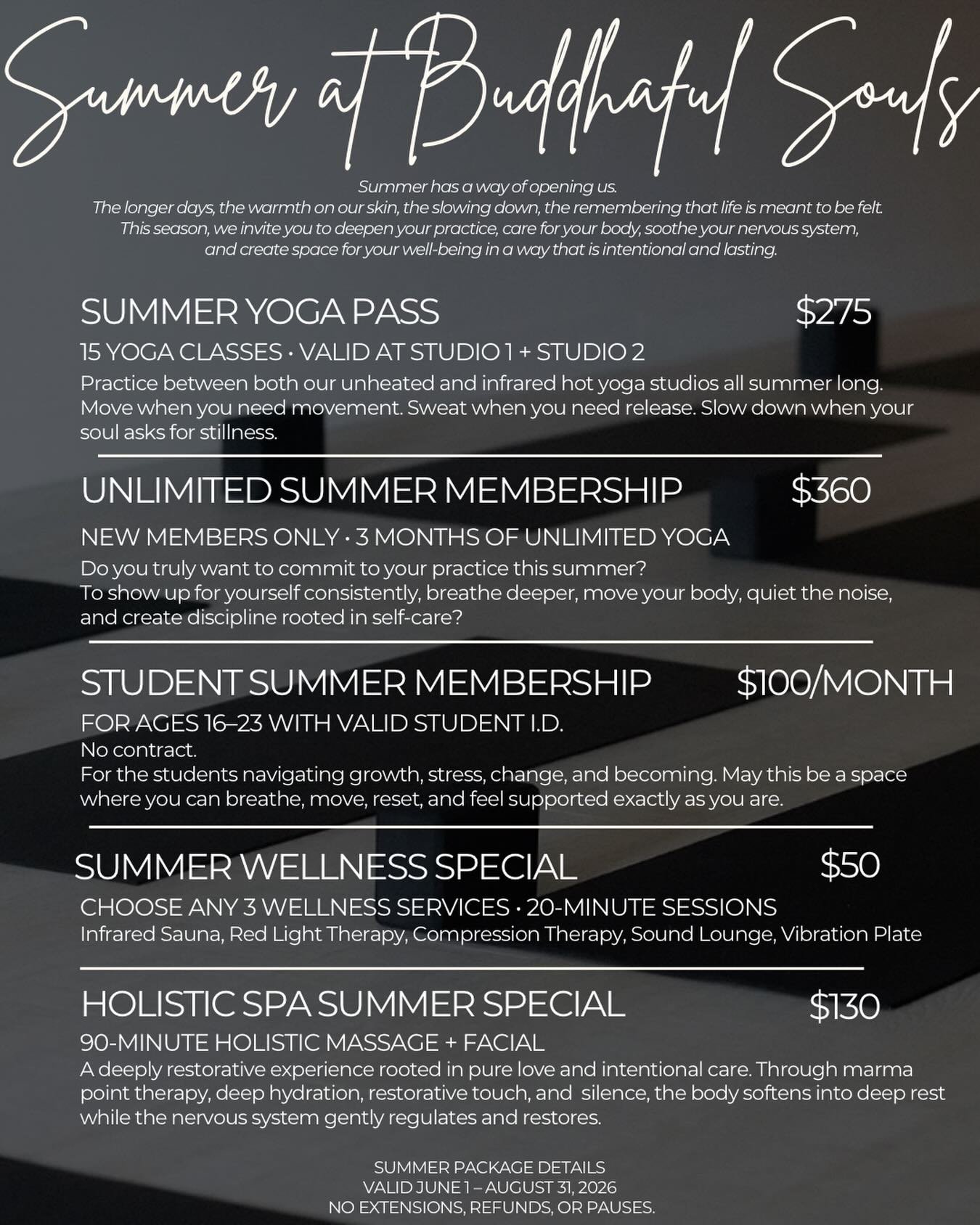 Opening up our SUMMER ☀️ SPECIALS for one more day. Absolute last day to purchase any of our summer specials!