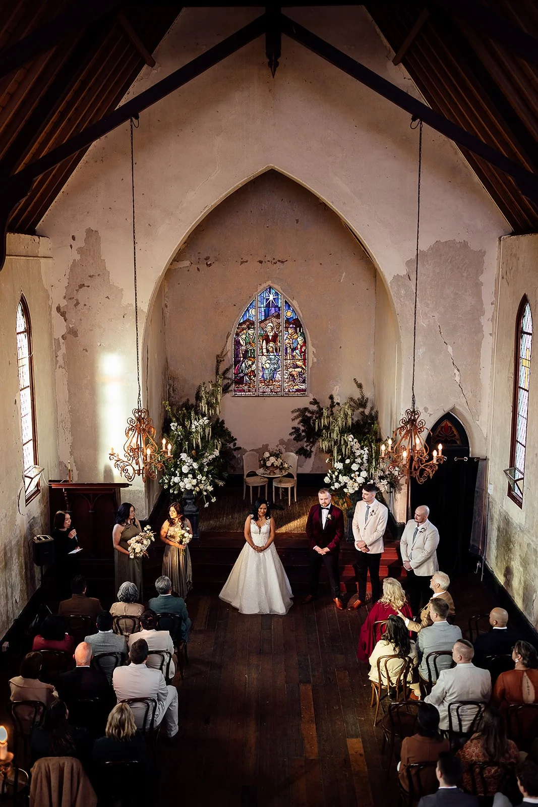 Bride & Groom inside the chapel at Churchill Victoria