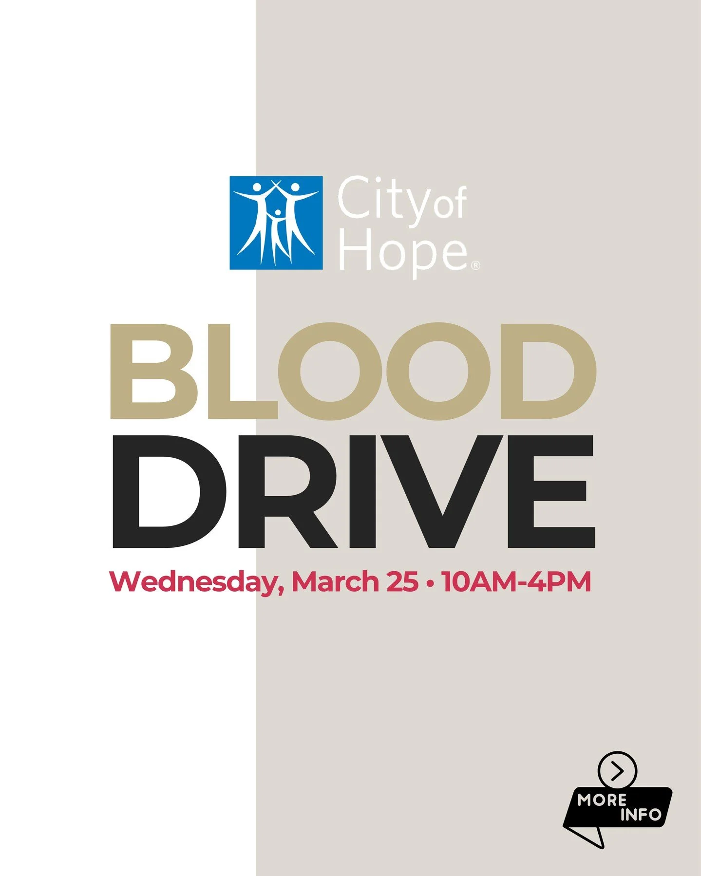 THIS WEDNESDAY! We&rsquo;re teaming up with City of Hope for a community blood drive right here in Glendora!⁠
⁠
Help us reach our goal of 35 UNITS of blood.⁠
⁠
📅 THIS Wednesday, March 25⁠
⏰ 10AM - 4PM⁠
📍 The Marty Rodriguez Center | 1030 E Rte 66, 